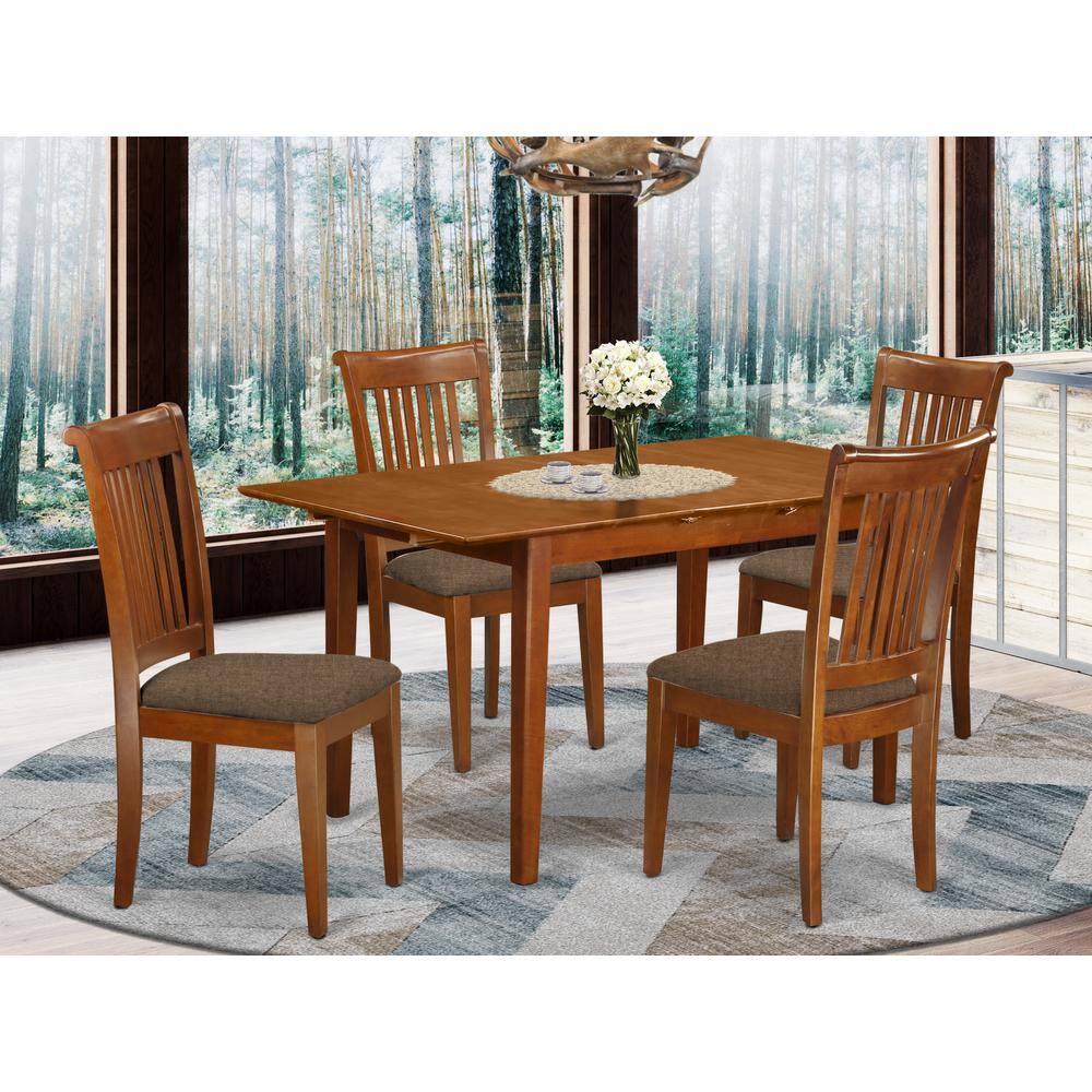 Back. East West Furniture - PSPO5-SBR-C 5 Pc small Kitchen Table set Table with Leaf and 4 Dining Chairs - Saddle Brown.