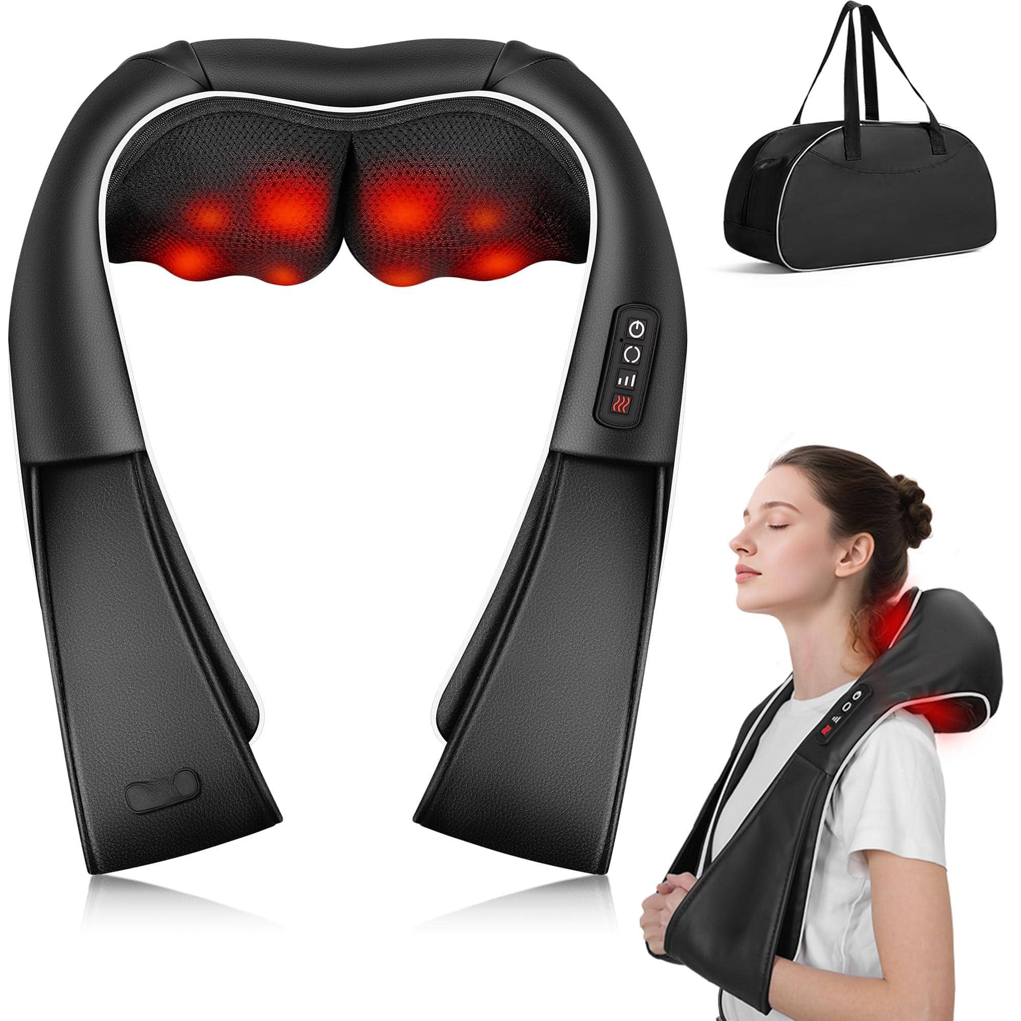 Live At Space - Deep-Tissue Shiatsu Neck & Shoulder Massager with Heat, 8 Nodes, 3 Speeds, Auto Shut-Off, Storage Bag, Gift - 642146672002