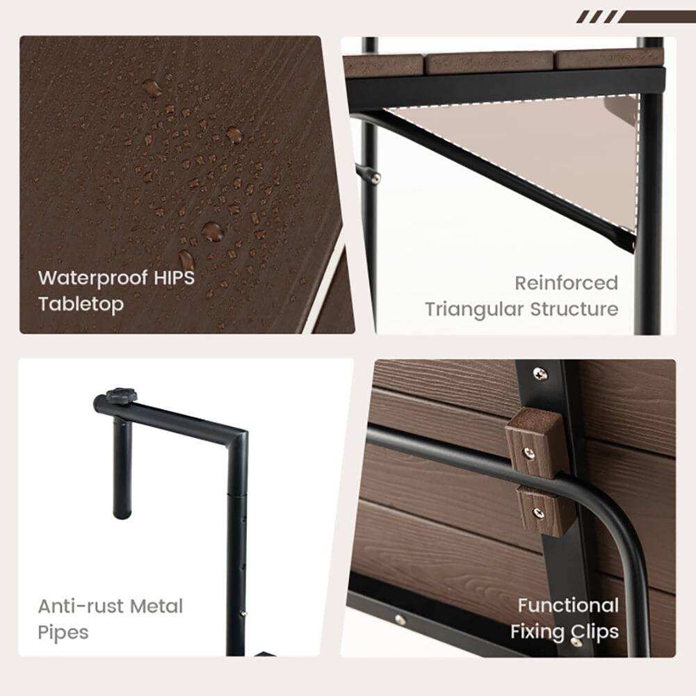 Waterproof HIPS Tabletop  
Reinforced Triangular Structure  
Anti-rust Metal Pipes  
Functional Fixing Clips