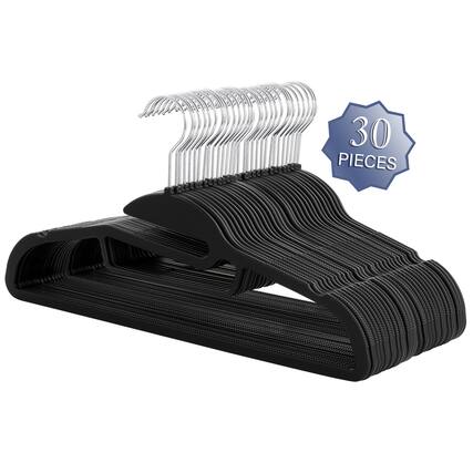 Front. Elama - Elama Home 30 Piece Rubber Non Slip Hanger with U-Slide in Black - Black.