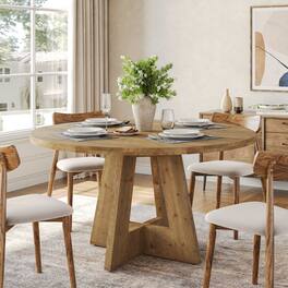 Tribesigns - Farmhouse Solid Wood Dining Table with Round Top for Everyday Meals and Family Gatherings - Brown