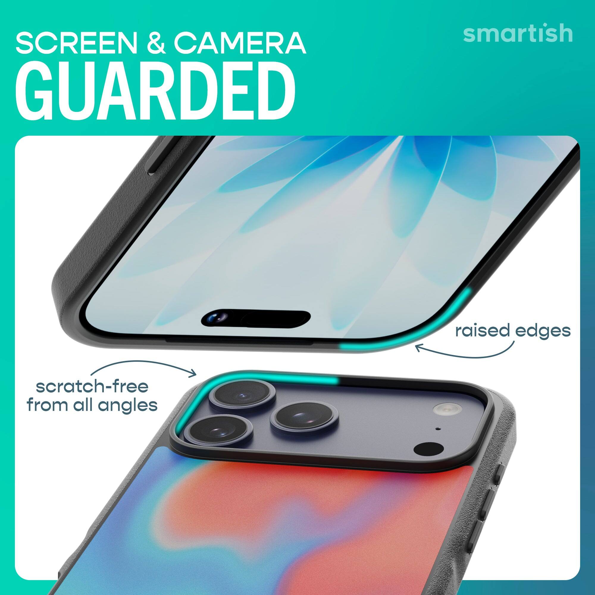 SCREEN & CAMERA GUARDED  
smartish  
raised edges  
scratch-free from all angles