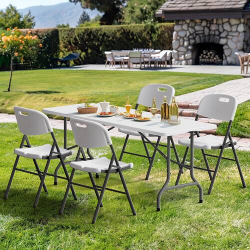 Alt View 7. Winado - Plastic Folding Table 6FT Portable Long Table Rectangular w/ Carrying Handle for Indoor Outdoor Camping Picnic Garden - White.