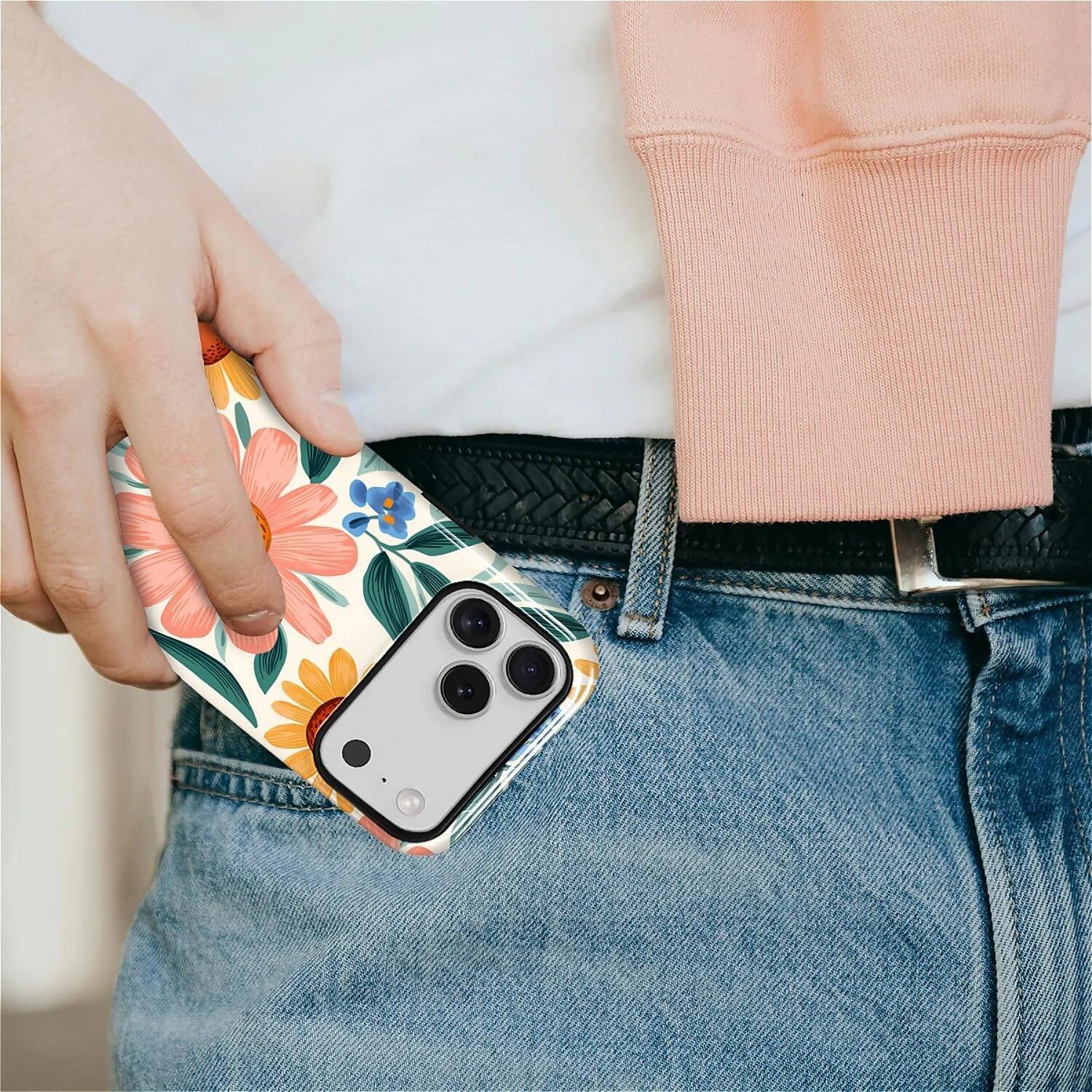 Alt View 6. Finnhomy - Smartphone Case for iPhone 17 Pro Max Military Grade Protection Dual Layer Anti Slip Grip - Retro Flowers.