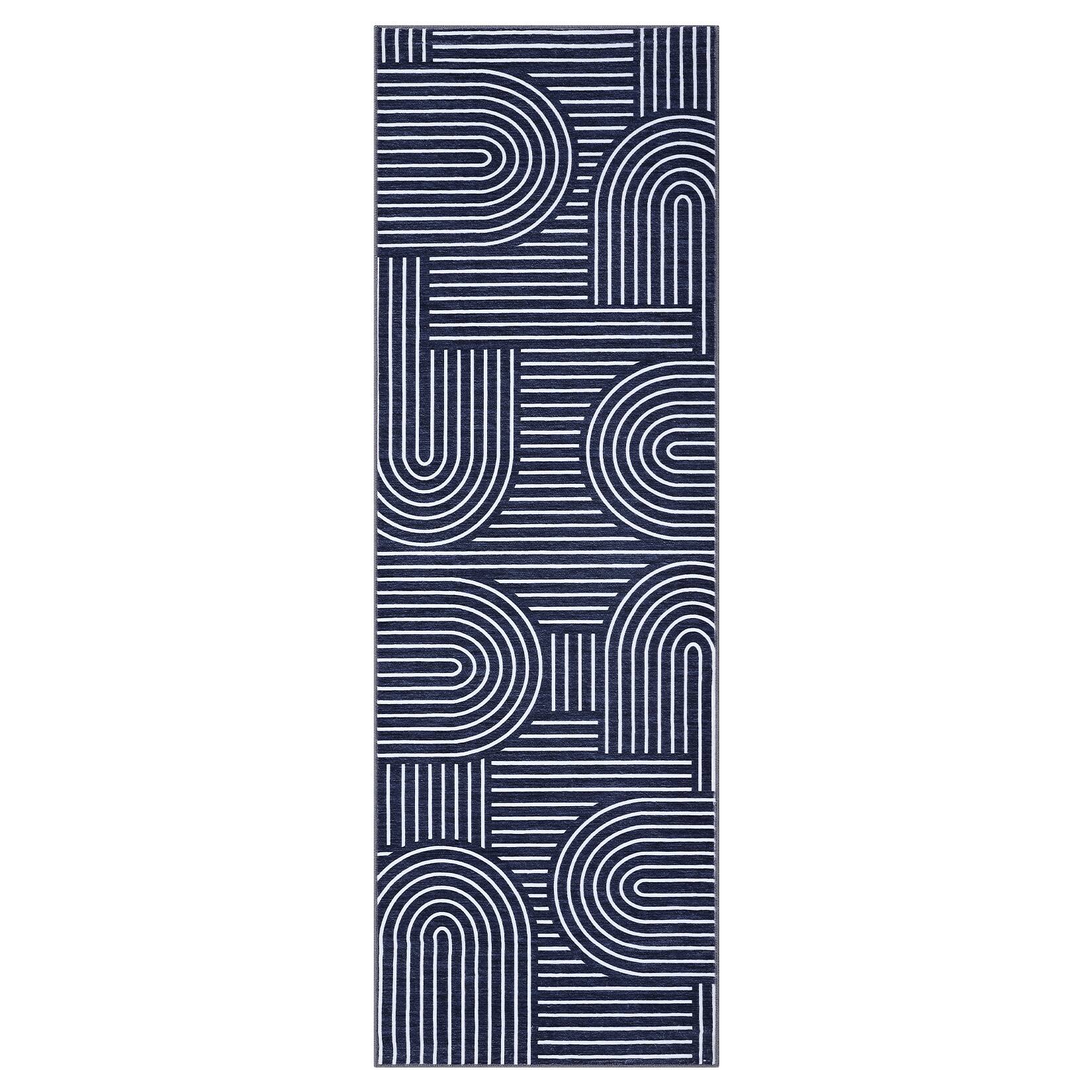 Front. GARVEE - GARVEE Geometric Line Area Rug Modern-Rhythm Low Pile Non Slip Machine Washable Mat for Living Room Kitchen Laundry - Blue.
