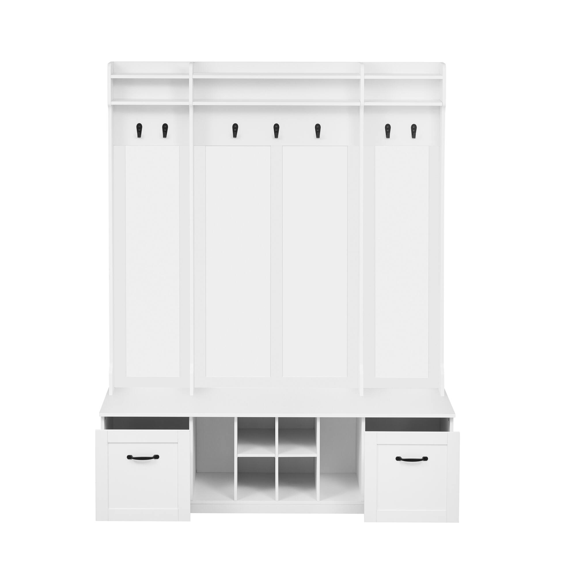 Alt View 8. GOODSILO - 5-in-1 Entryway Storage Bench with Coat Hooks, 2 Drawers and Adjustable Shelves for Hallway Organization and Living Room - White.