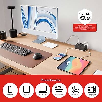 1 YEAR LIMITED WARRANTY BACKED BY $100,000 CONNECTED EQUIPMENT WARRANTY

Protection for:
- PHONE
- TABLET
- LAPTOP
- HOME OFFICE
- GAMING
- ENTERTAINMENT SYSTEMS