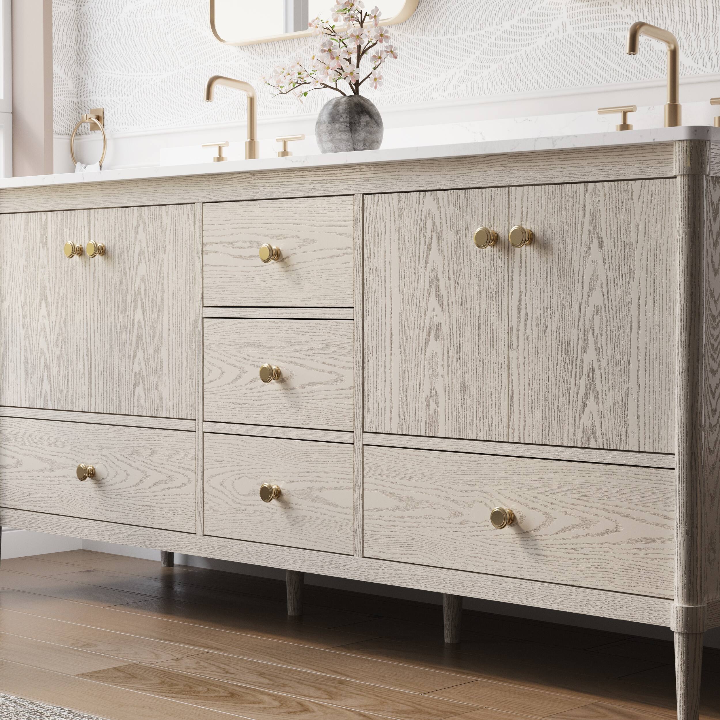 Alt View 1. WELLFOR - ETHAN 72 in. Solid Wood Bath Vanity with Quartz Top, Double Sink, Soft Close, Assembled - OAK.