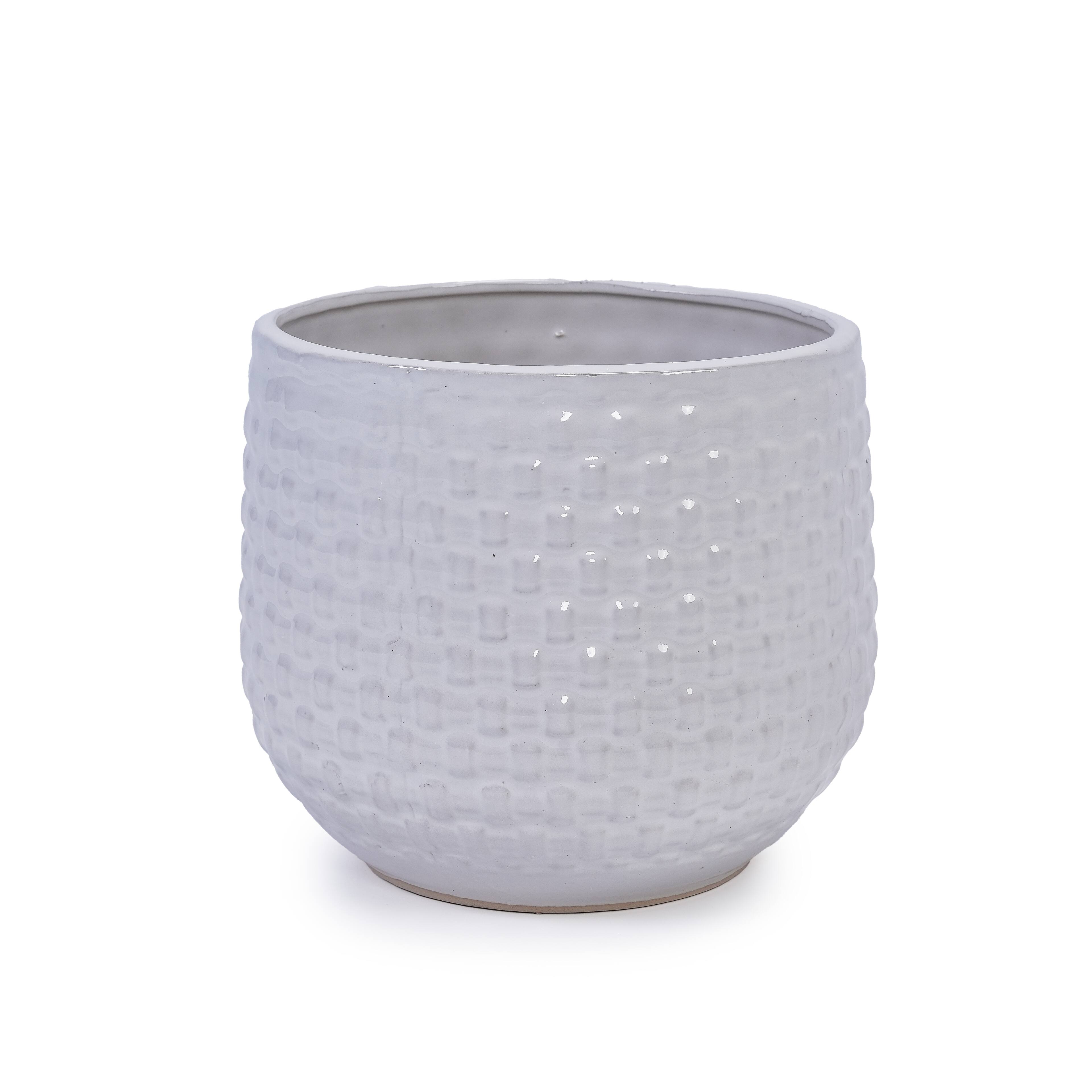 Alt View 7. Loheer - Loheer Ceramic Planter Set, Handmade White Textured Ceramic Planters for Orchids, Succulents, Indoor Outdoor.