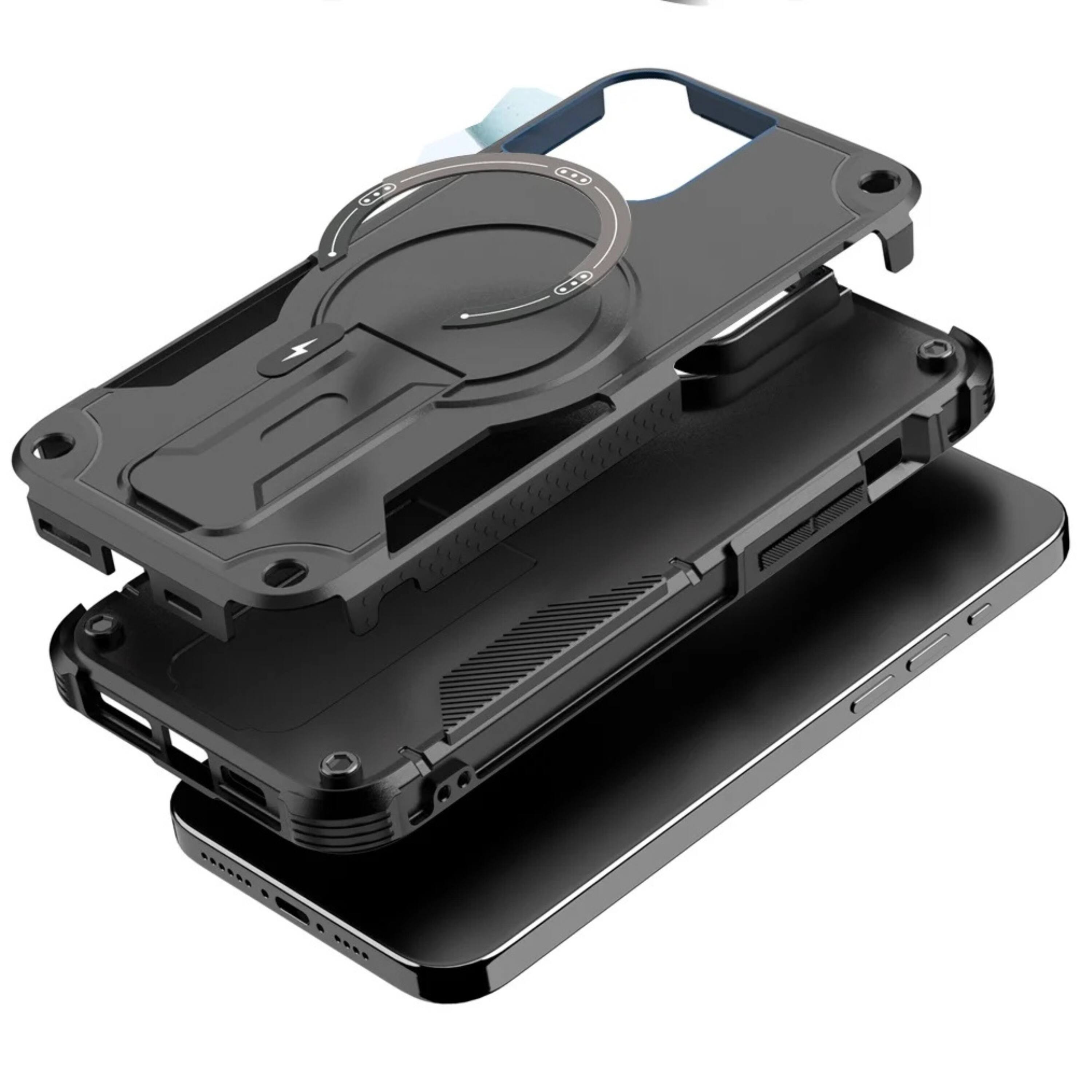 Back. Kitcheniva - Magnetic Circle Rugged Grip Kickstand Phone Case With 2 Tempered Glass For iPhone 15 Green - Green.