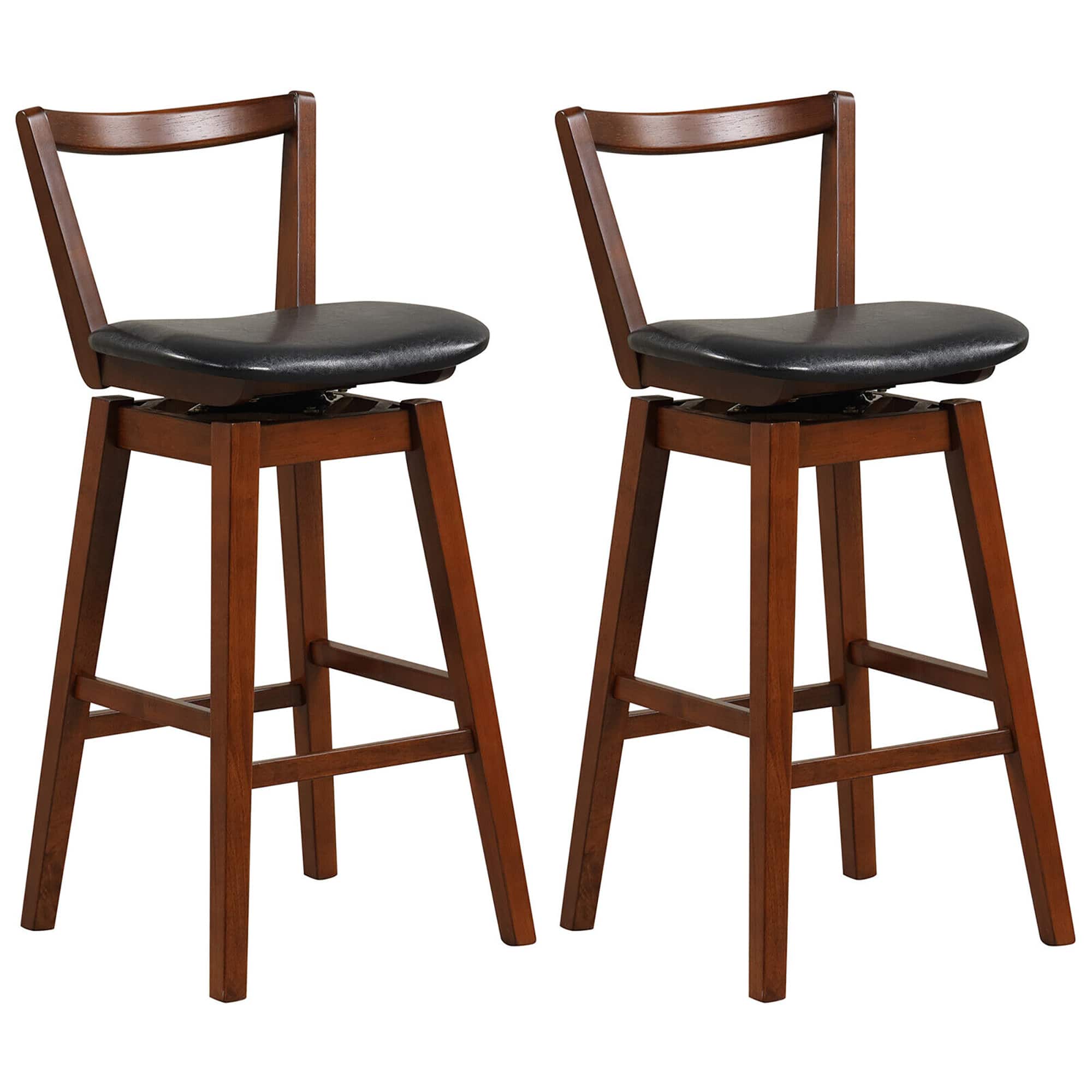 Gymax - Swivel Bar Height Bar Stool Set of 2 30.5'' Upholstered PU Leather Kitchen - Walnut, Black price history on PriceWatchPro