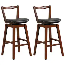 Gymax - Swivel Bar Height Bar Stool Set of 2 30.5'' Upholstered PU Leather Kitchen - Walnut, Black