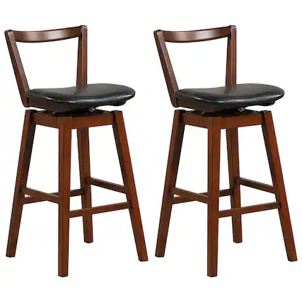 Front. Gymax - Gymax Swivel Bar Height Bar Stool Set of 2 30.5'' Upholstered PU Leather Kitchen - Walnut, Black.