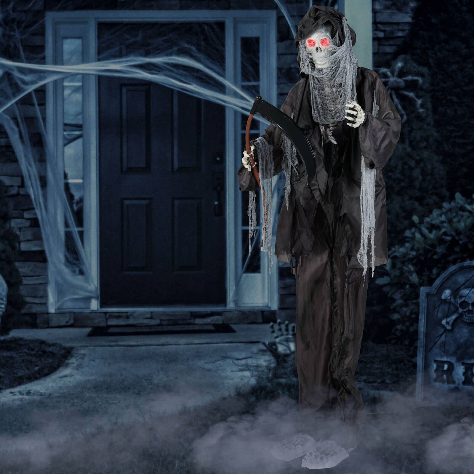 Alt View 3. Costway - Costway 8.5 FT Halloween Decoration Animated Standing Grim Reaper Glowing Eyes - Black.