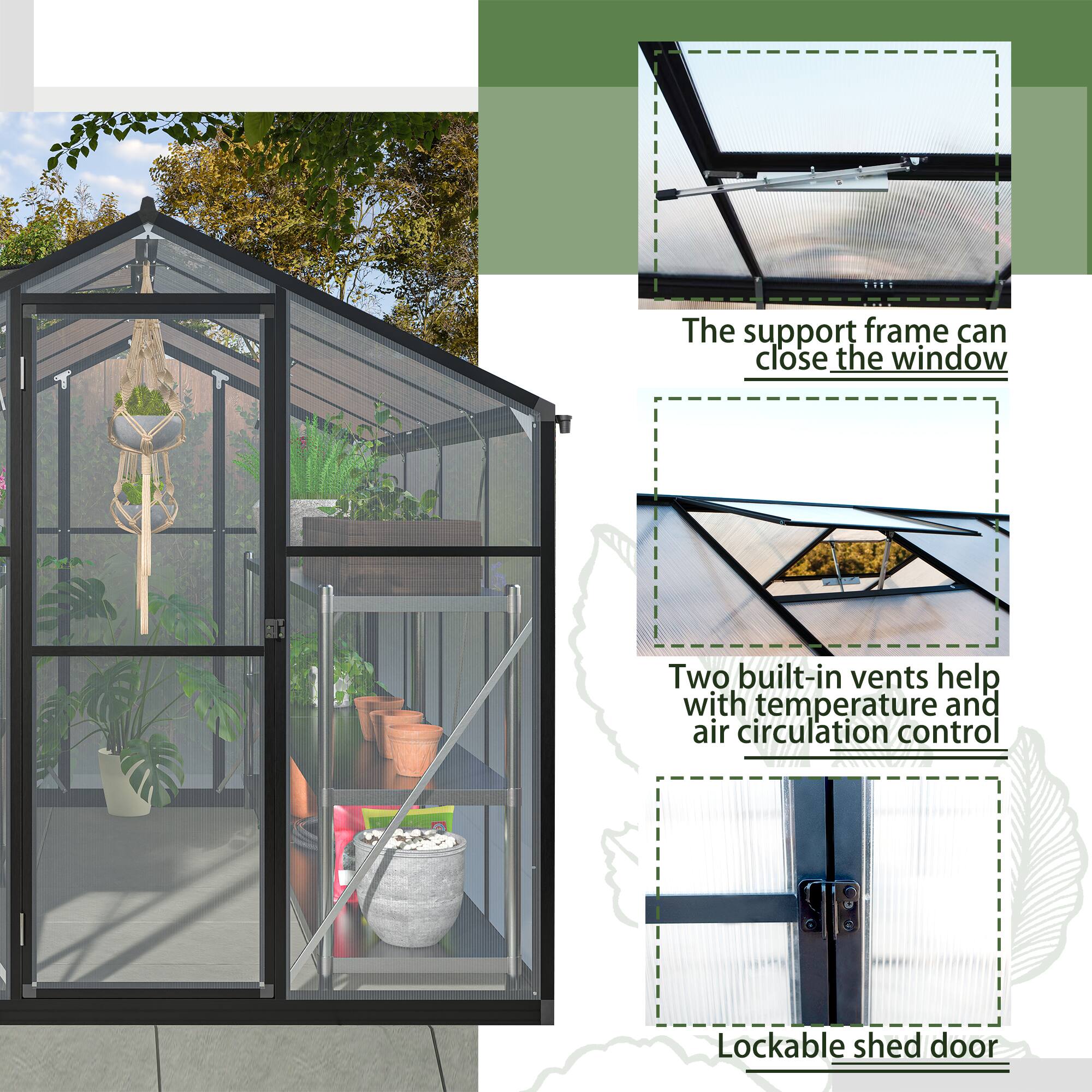 Alt View 4. Anysun - Anysun Outdoor Aluminum Large Walk-In Greenhouse with Polycarbonate Panels, Quick Setup Structure and Roof Vent - Black.