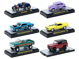 "Auto-Thentics" 6 piece Set Release 103 IN DISPLAY CASES Limited Edition 1/64 Diecast Model Cars by M2 Machines - Multicolor