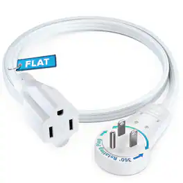 Maximm - 360° Rotating Flat Plug Extension Cord 1 feet Flat Cord Under Carpet with Slim Space-Saving Plug Design - White