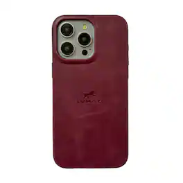 LUMAZI - Handmade, Full Grain Leather, MagSafe iPhone 15 Pro Max Case - Pomegranate