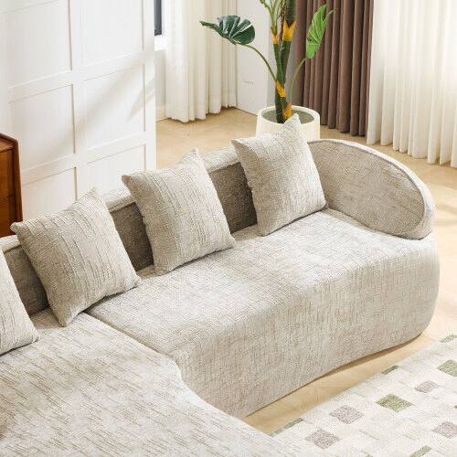 Left. Anysun - Chenille L-Shape Compressed Sofa - High-Elastic Sponge, Curved Armrests & 4 Throw Pillows for Living Room - Khaki.