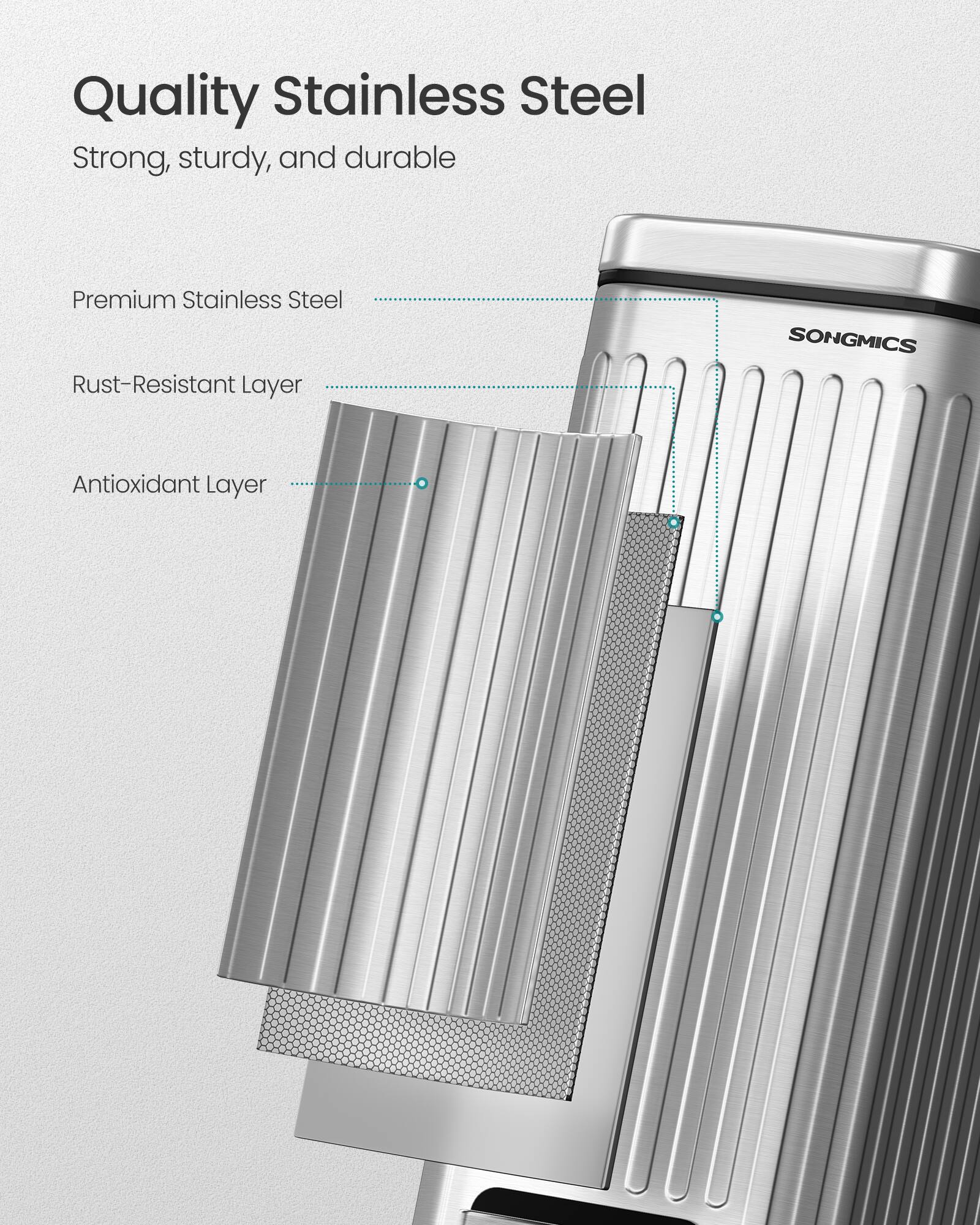 Quality Stainless Steel

Strong, sturdy, and durable

Premium Stainless Steel

Rust-Resistant Layer

Antioxidant Layer