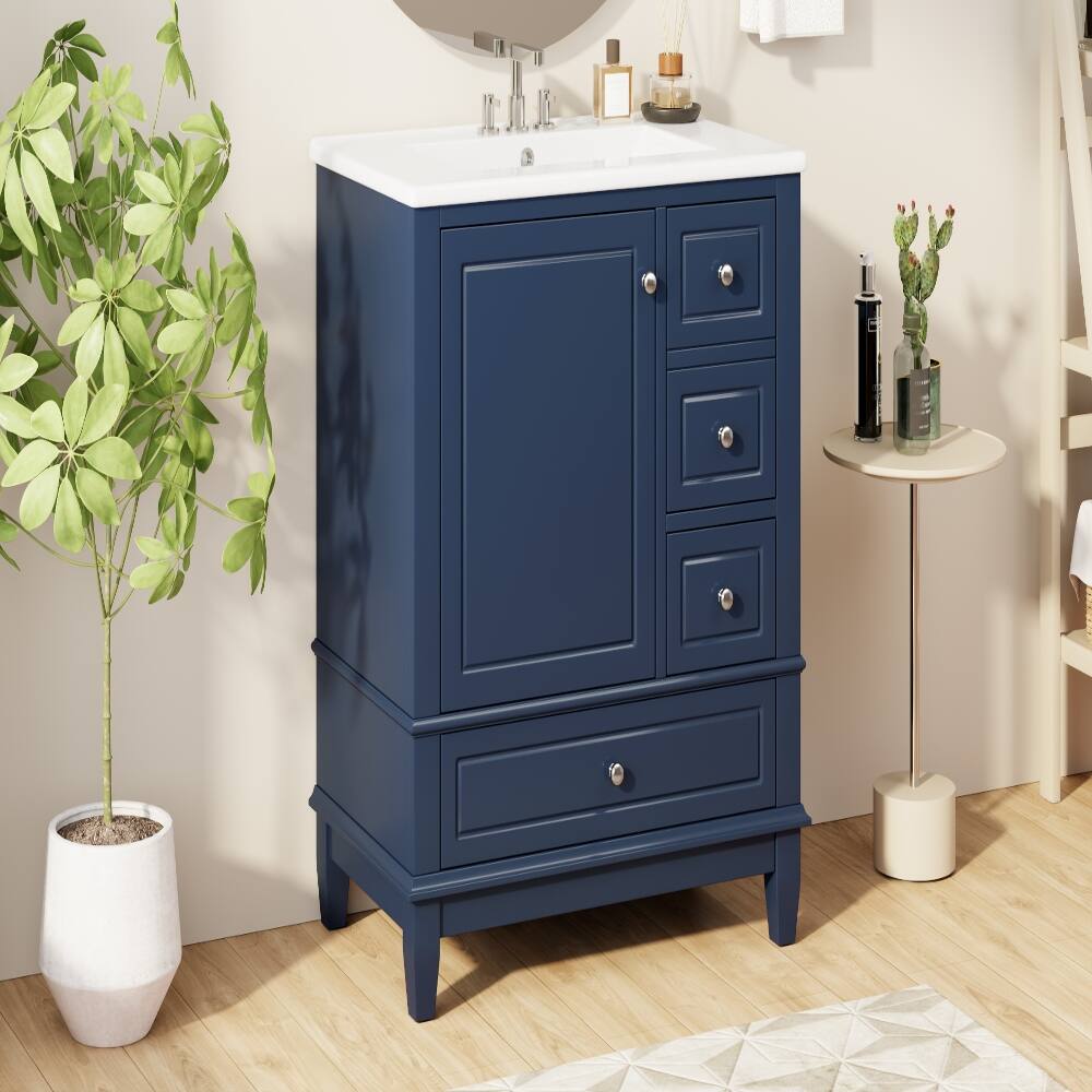 Back. Loheer - Loheer 30 inch bathroom vanity with sink Solid Wood Frame Blue - Blue.