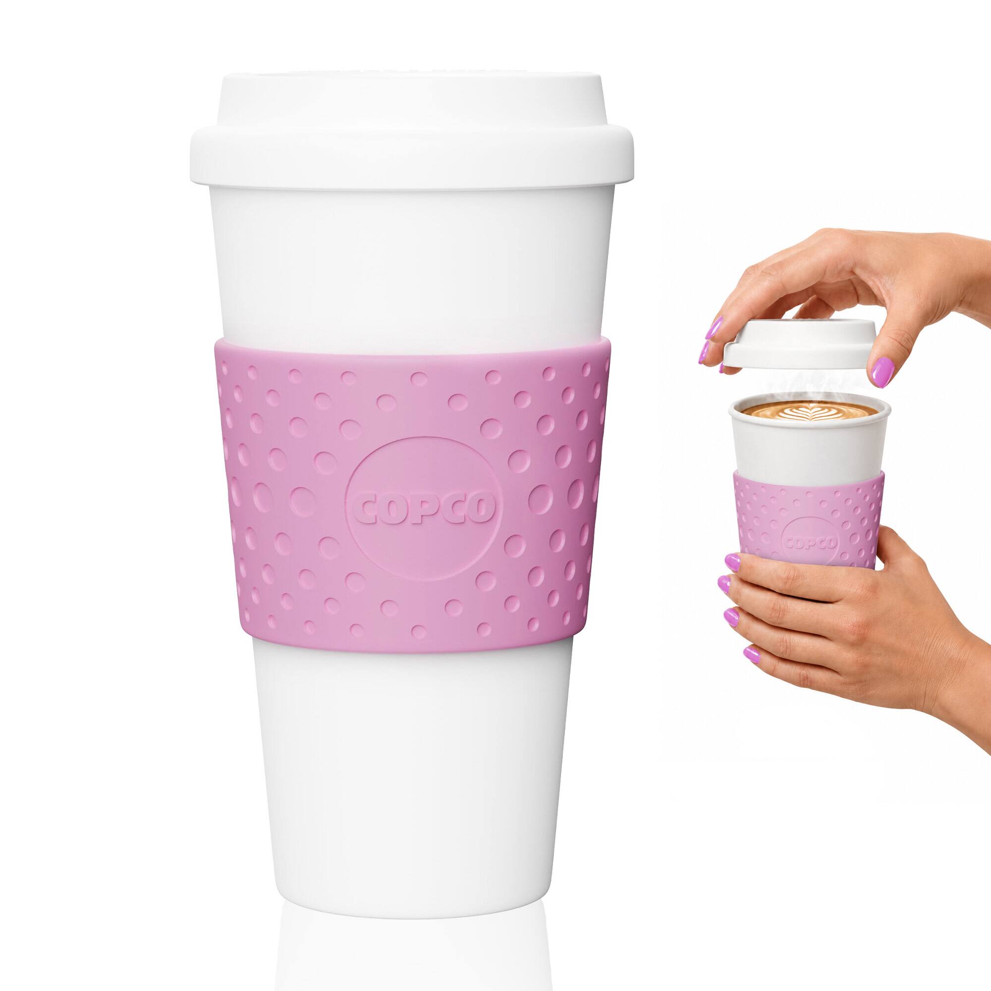 Front. Copco - Copco Acadia 16 oz Insulated Travel Mug, Double-Walled Plastic, Spill-Resistant Lid, BPA-Free - Bubble Gum.