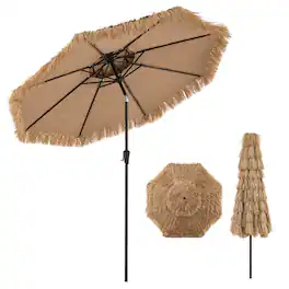 Gymax - 8.8 FT Hawaiian Style Umbrella Thatched Tiki Umbrella w/8 Ribs Sun-proof Fabric - Natural