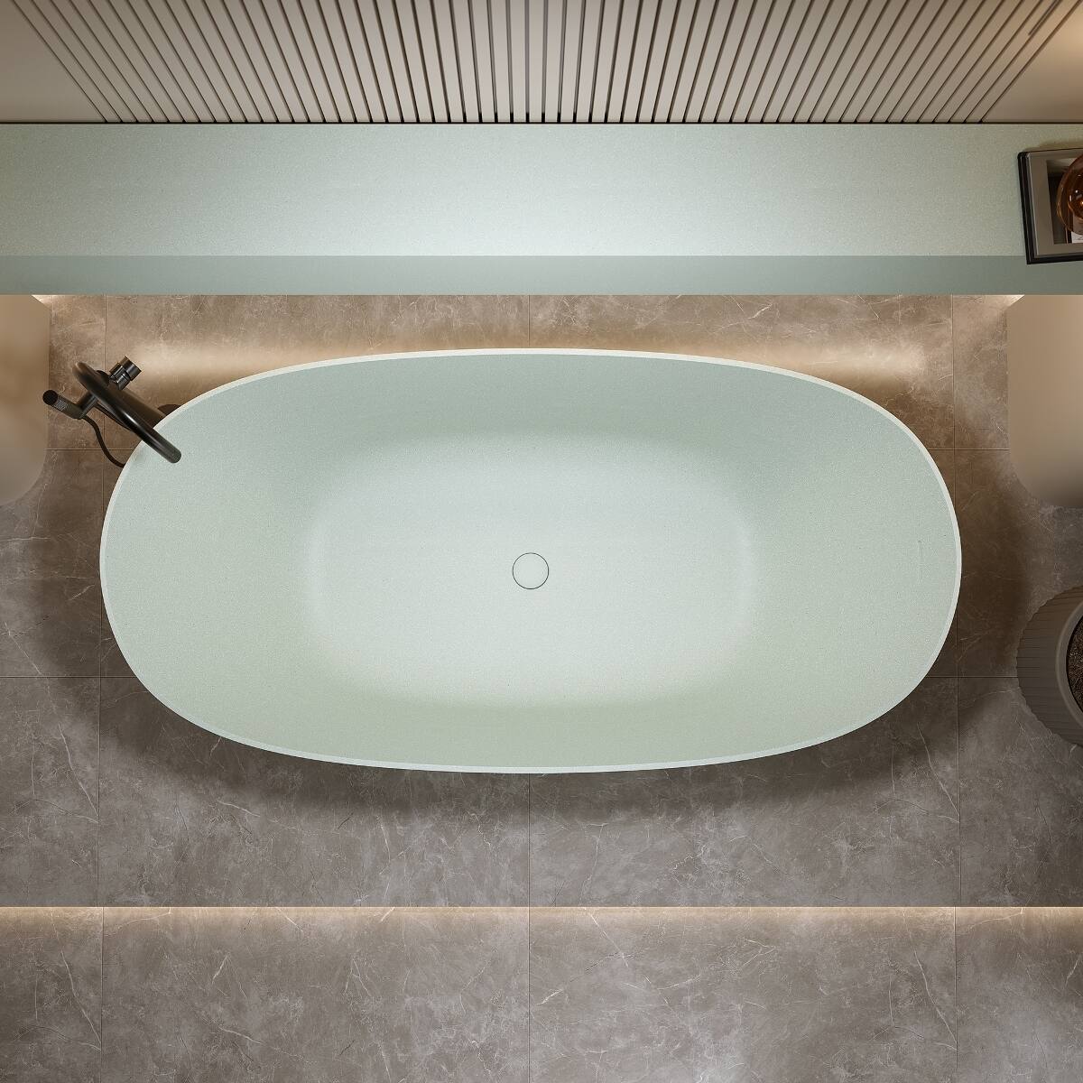 Alt View 1. Loheer - Loheer 69 in Freestanding Solid Surface Soaking Bathtub, Oval Stone Resin Tub with Center Drain - Turquoise Green.