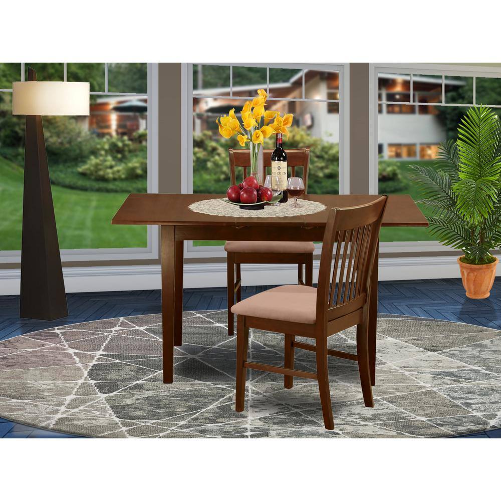 Left. East West Furniture - NOFK3-MAH-C 3 Pc dinette set- Table with a 12in leaf and 2 Dining Chairs - Mahogany.