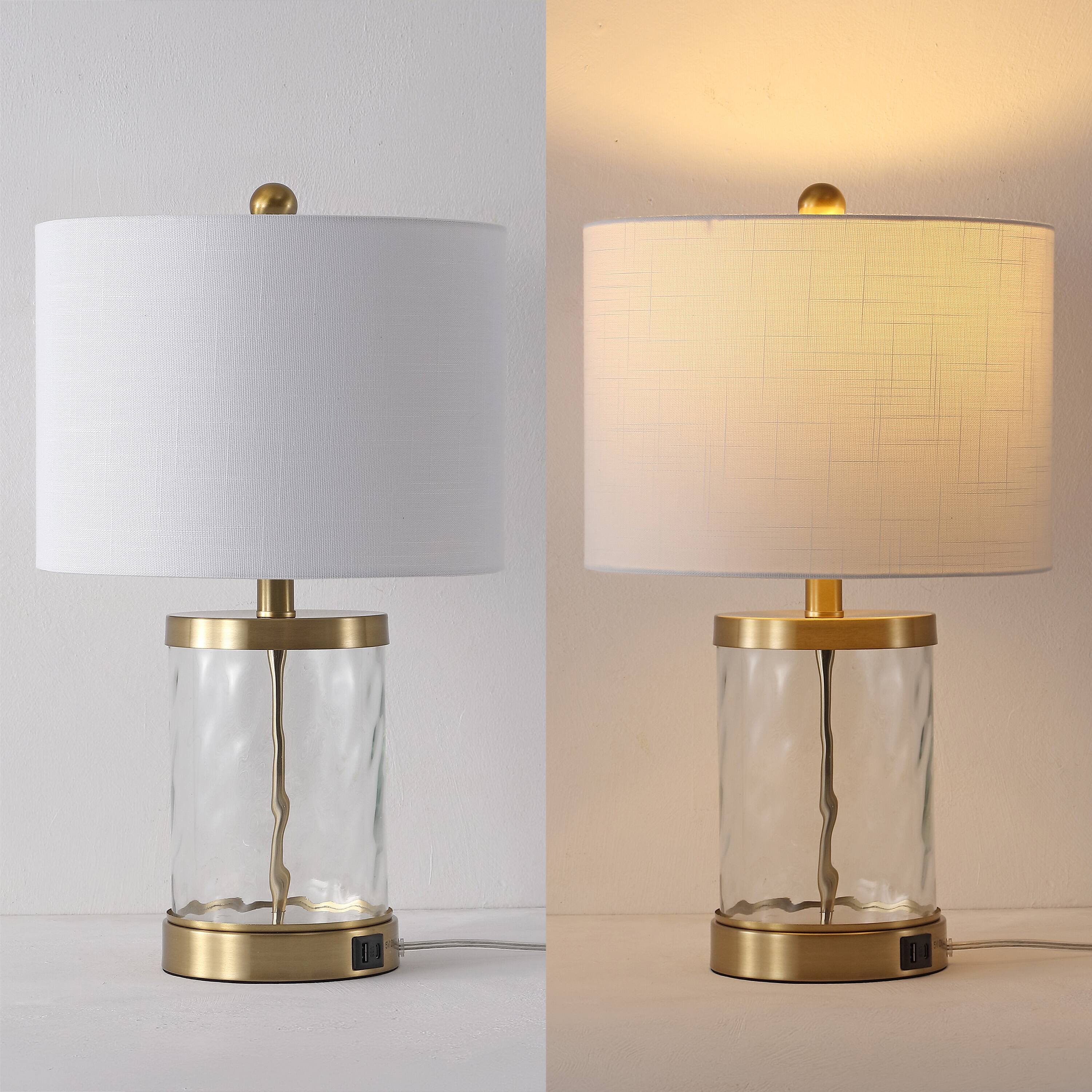Alt View 5. Jonathan Y - Alexander 21" Modern Designer Metal/Water Glass LED Table Lamp with USB A+C Charging Ports, Brass Gold/Clear (Set of 2) - Brass Gold/Clear.