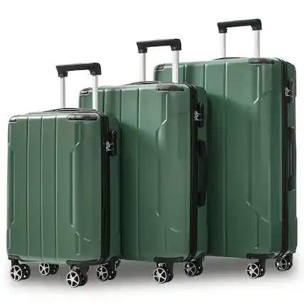 Front. BreeBe - Luggage Sets 3 Piece, Hard shell ABS Lightweight Durable Suitcases with Double Spinner Wheels 20/24/28 Inch (Green) - Green.