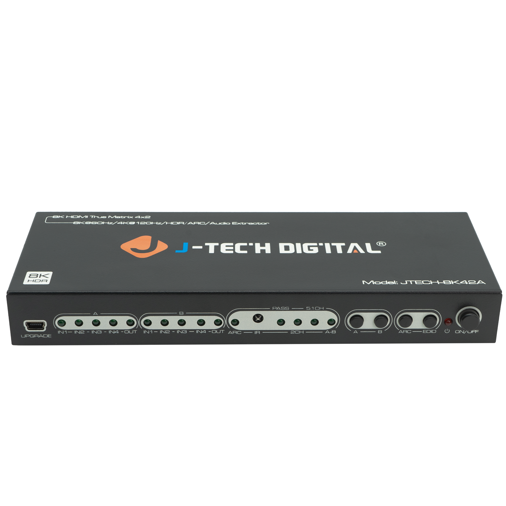 J-Tech Digital - 8K 60Hz 4x2 HDMI Matrix with Audio Extraction and HDMI ARC Function - Black