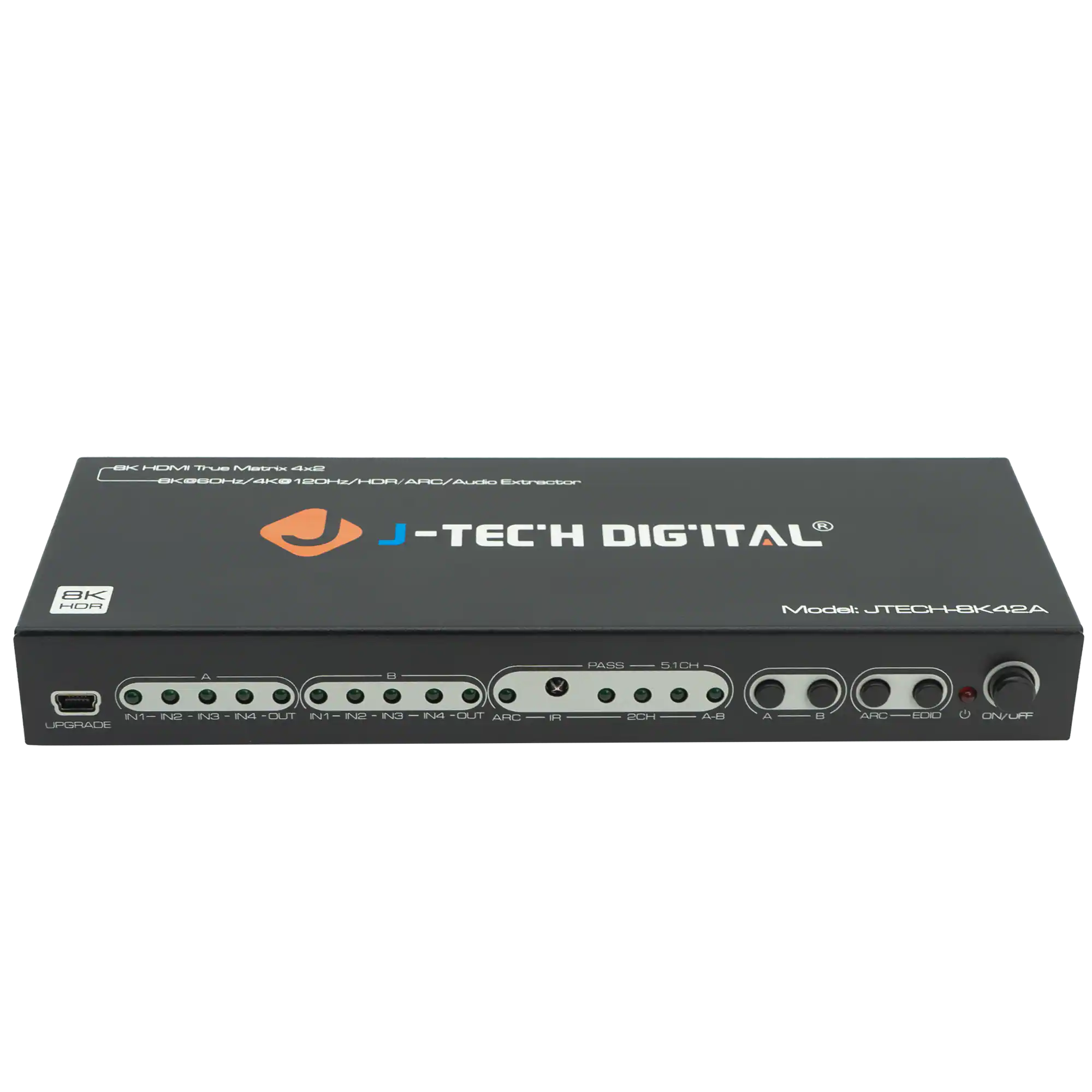 J-Tech Digital - 8K 60Hz 4x2 HDMI Matrix with Audio Extraction and HDMI ARC Function - Black