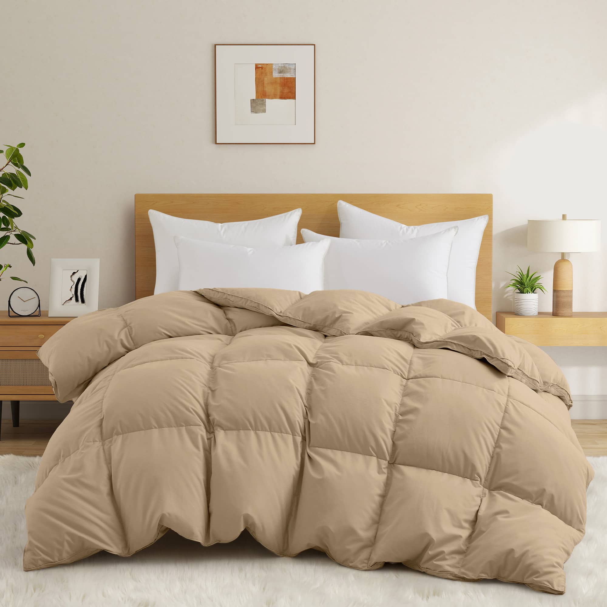 Front. Peace Nest - Peace Nest White Goose Down Feather Fiber Comforter Heavyweight Duvet Insert, Ginger Root, King - Ginger Root.