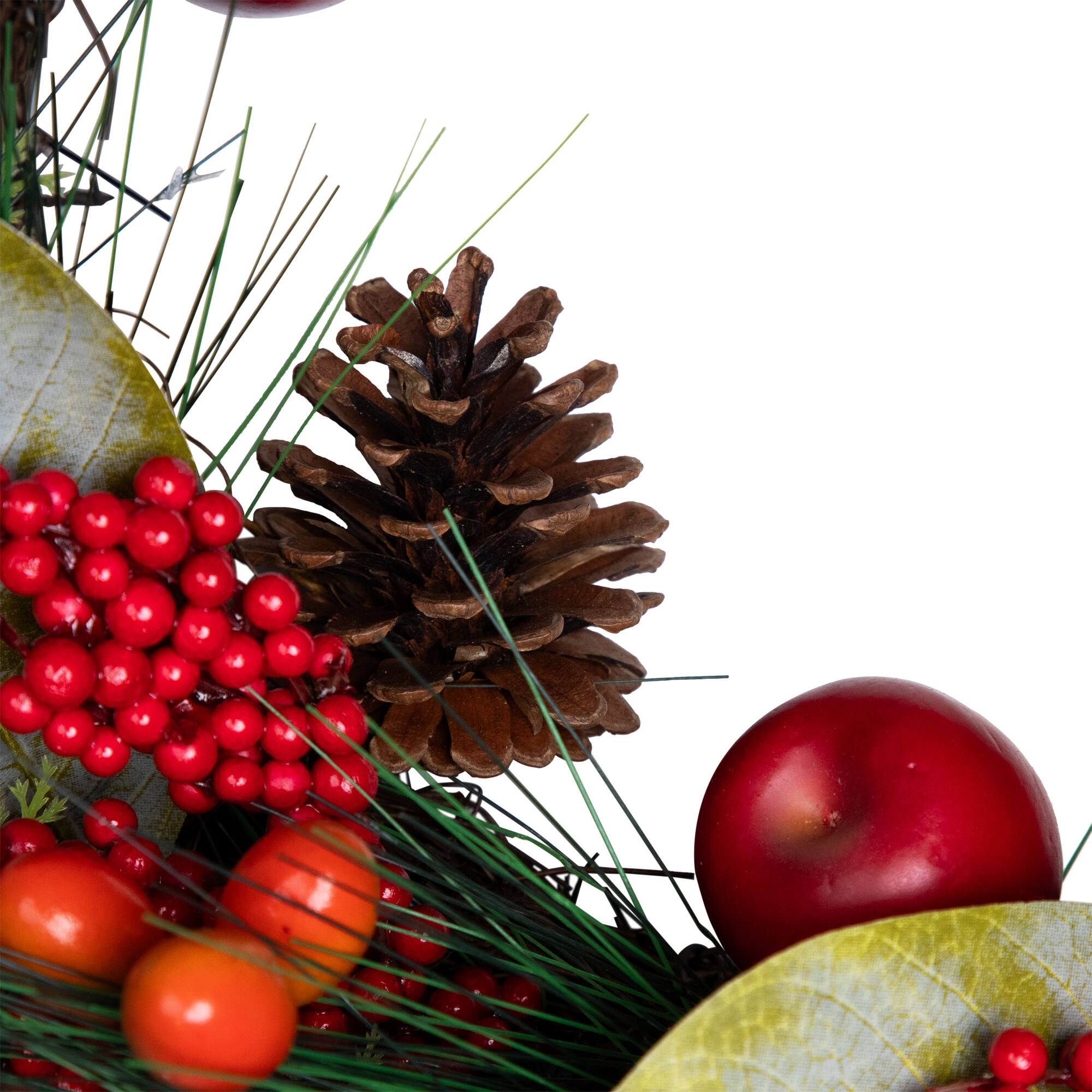 Alt View 8. Northlight - Pine, Berry and Pomegranate Artificial Fall Harvest Wreath - 24" - Red.