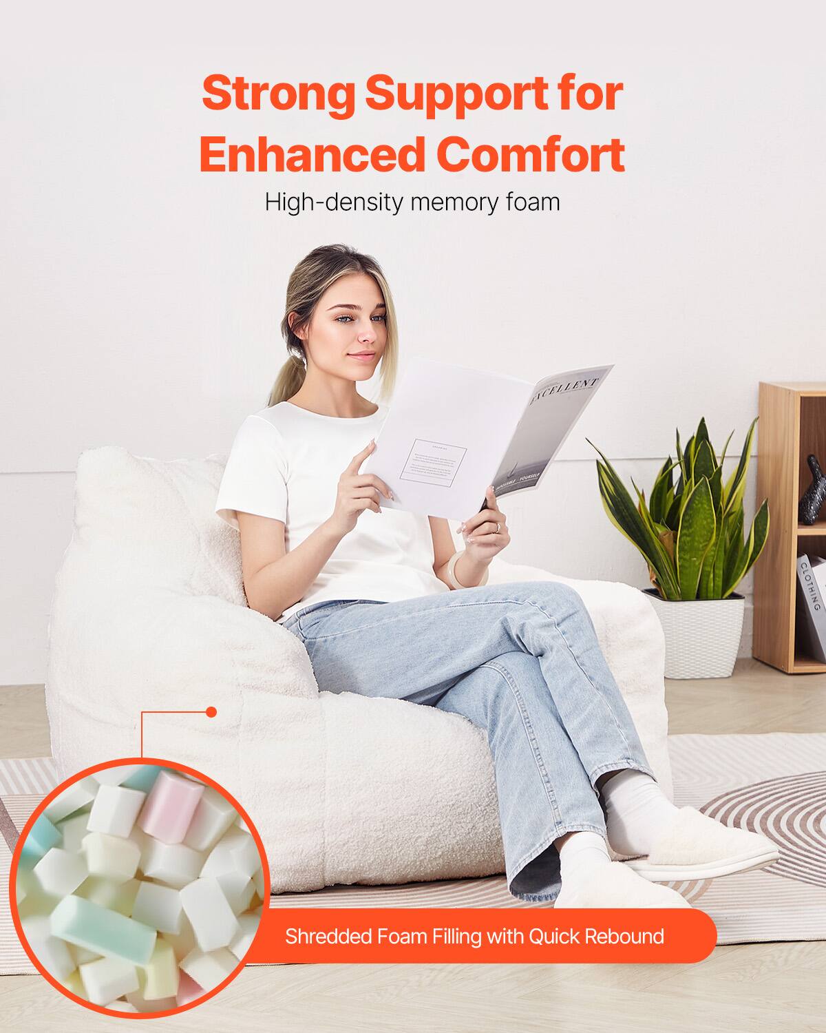 Strong Support for Enhanced Comfort  
High-density memory foam  

Shredded Foam Filling with Quick Rebound