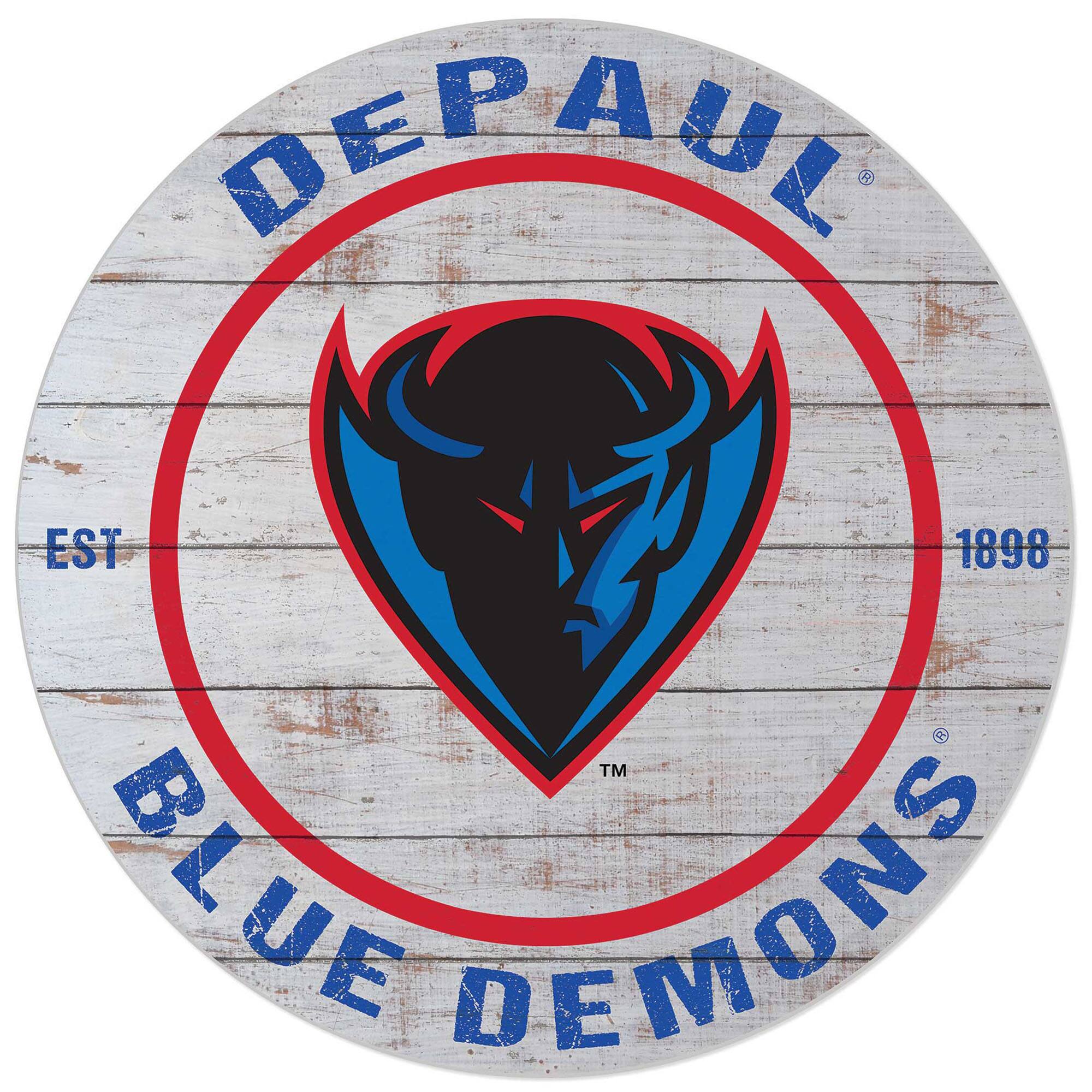 White DePaul Blue Demons 20'' x 20'' Indoor/Outdoor Weathered Circle Sign
