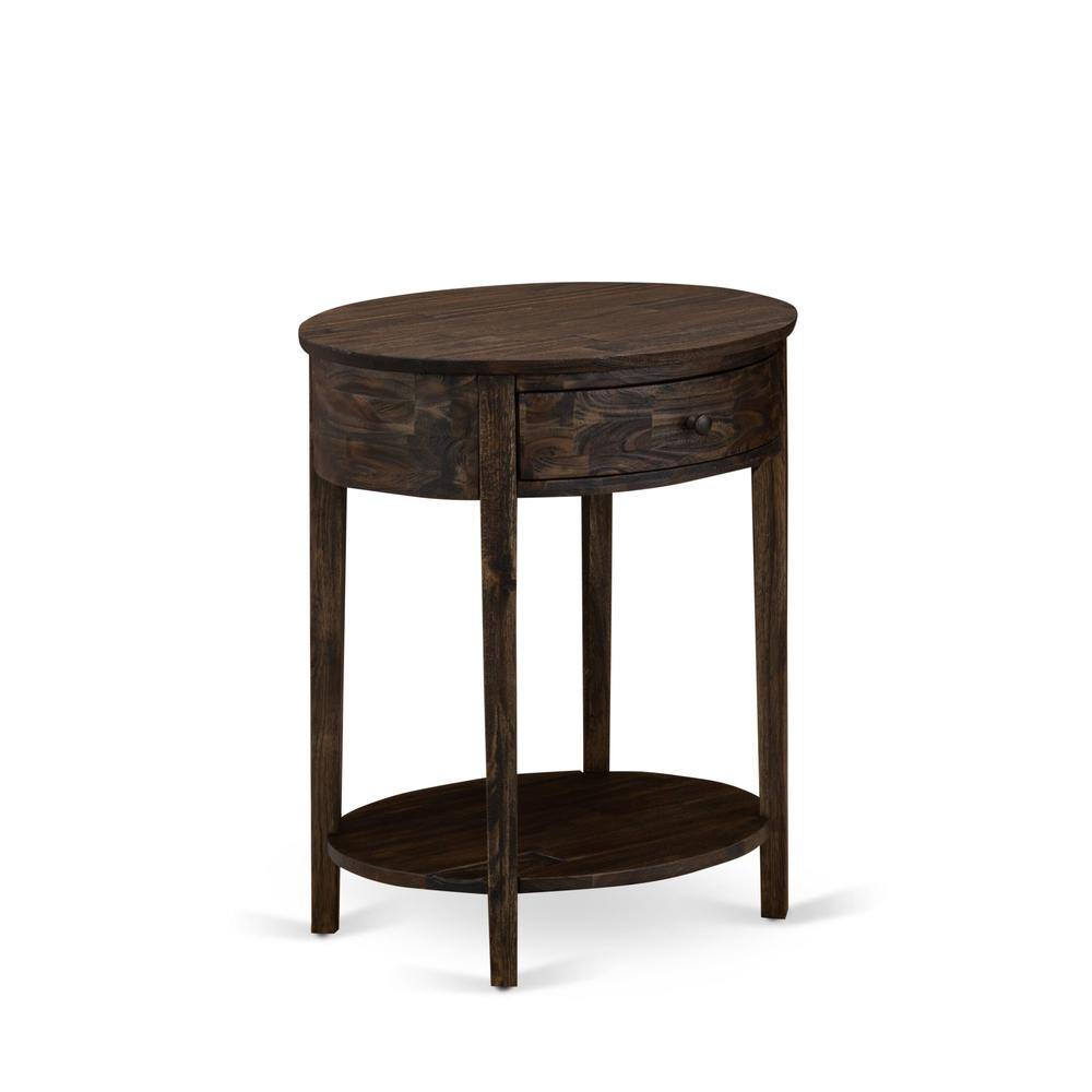 Angle. East West Furniture - HI-07-ET Small End Table with 1 Wood Drawer, Stable and Sturdy Constructed - Distressed Jacobean Finish - Distressed Jacobean.