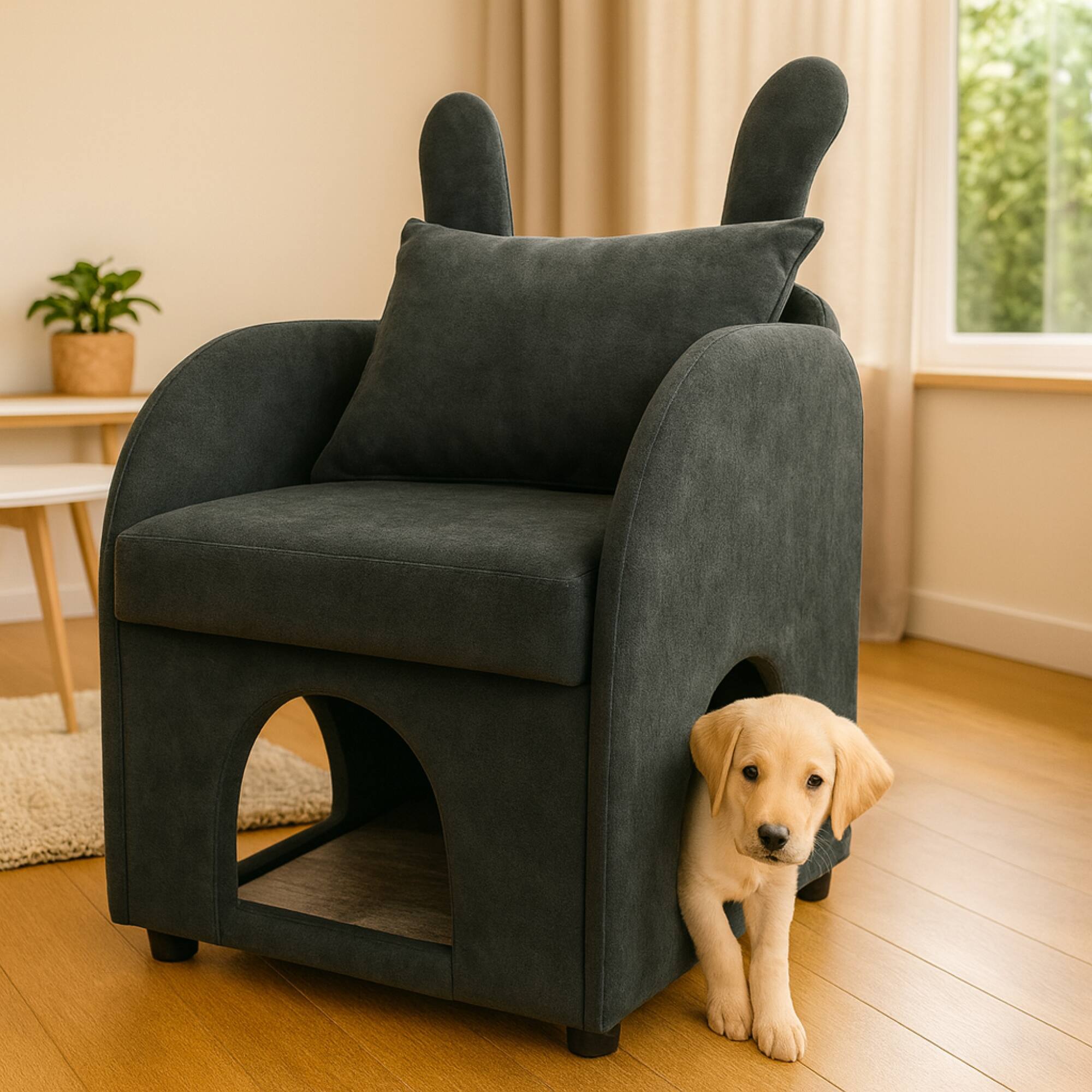 Alt View 7. GOODSILO - Pet-Friendly Armchair with Hideaway Compartment and Bunny-Ear Design for Small Animals and Compact Living Spaces - Dark Gray.