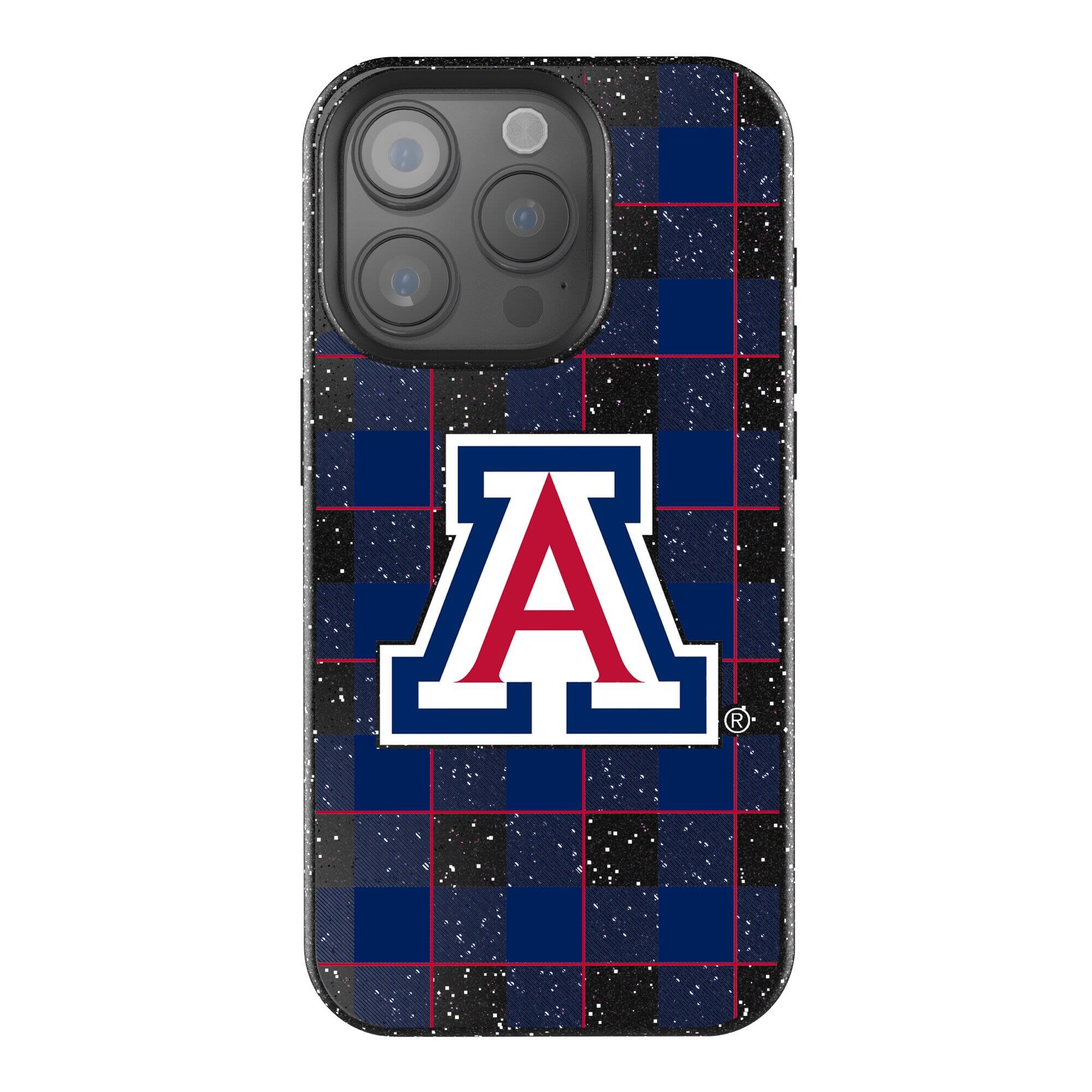 Front. Keyscaper - Arizona Wildcats Plaid iPhone Bling Case - 16 Pro Max - Black.
