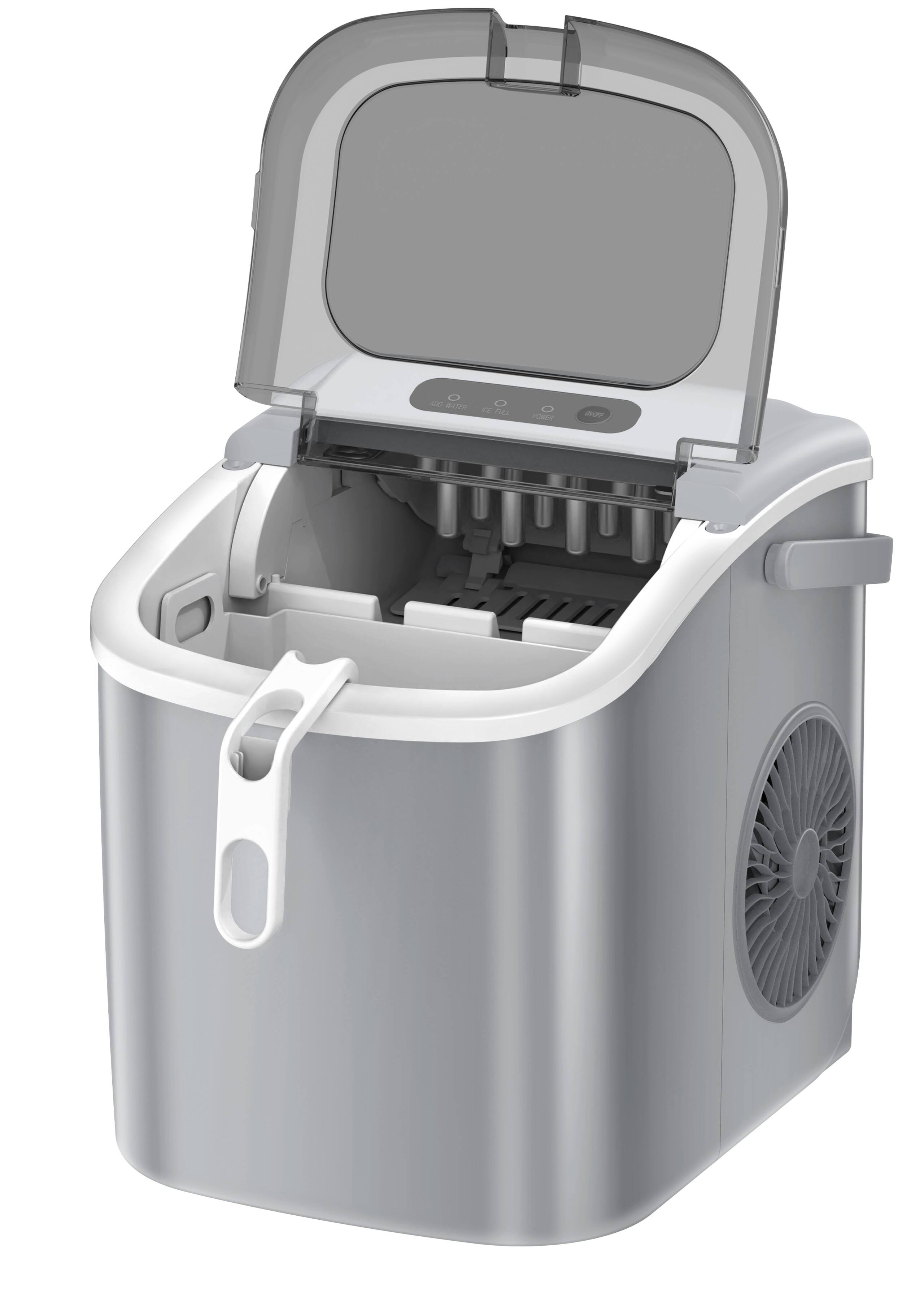 Alt View 3. LHRIVER - Portable Countertop Ice Maker with Carrying Handle and Scoop, 9 Ice Cubes in 6 Minutes, 26 lbs Daily Output - Grey.