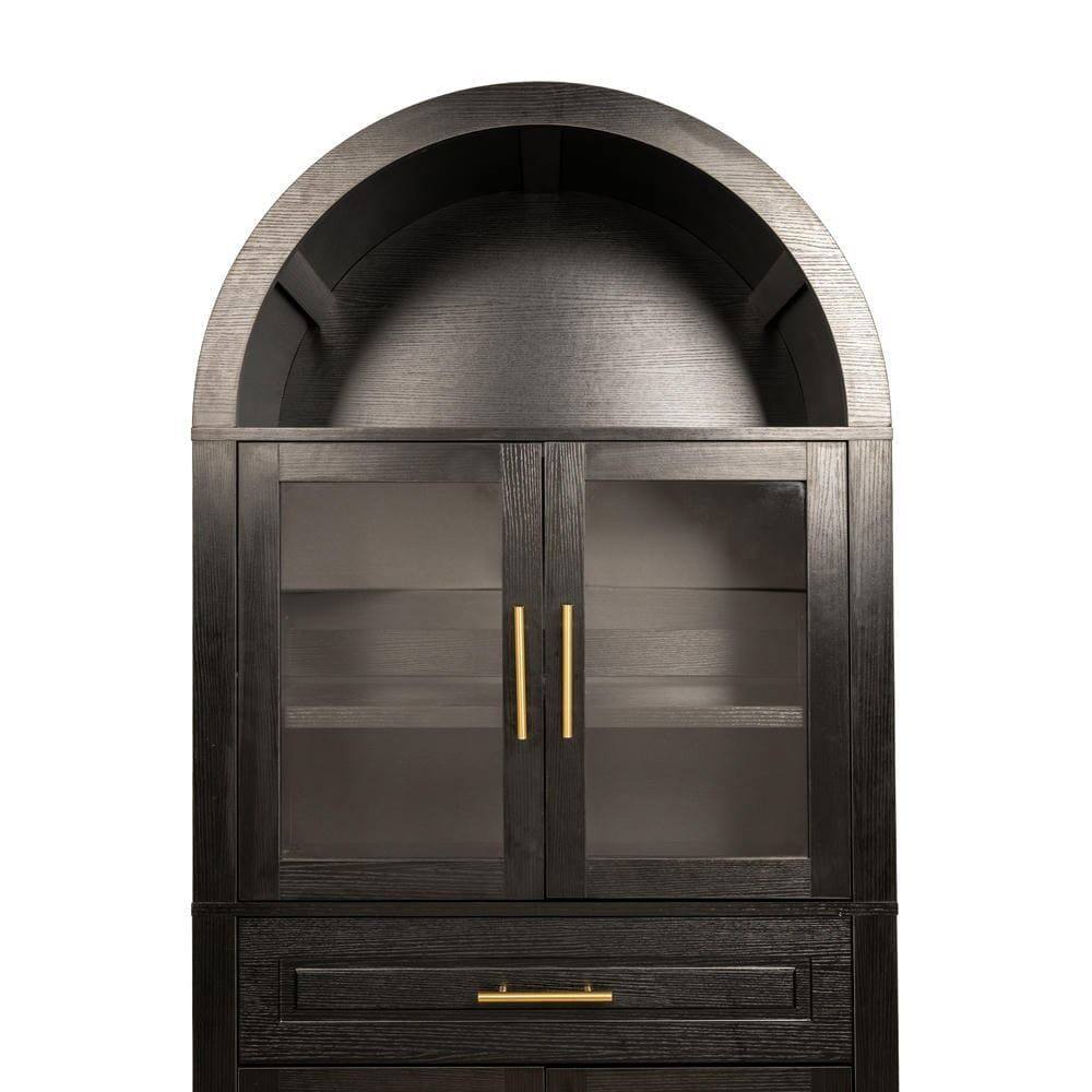 Alt View 2. Kadyn - 71" Arched Pantry Cabinet with Glass Door and Barn Door Design - Black - Black.