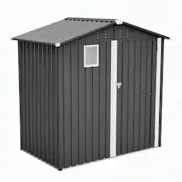 RYHNUYNE - 6x4 ft Metal Shed Lockable Door Light-View Window Rust-Resistant Steel Cabinet - Gray