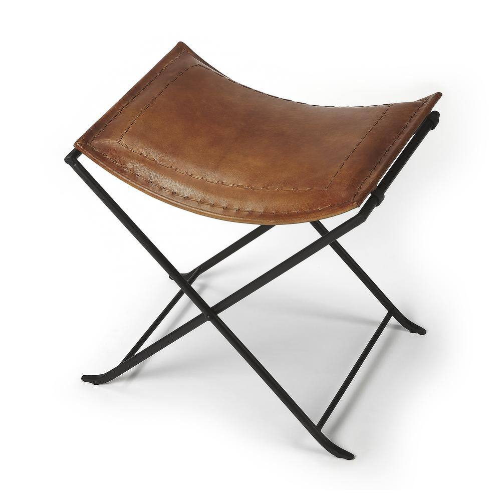 Alt View 3. Butler Specialty - Melton Leather 21.5"W Stool - Medium Brown.