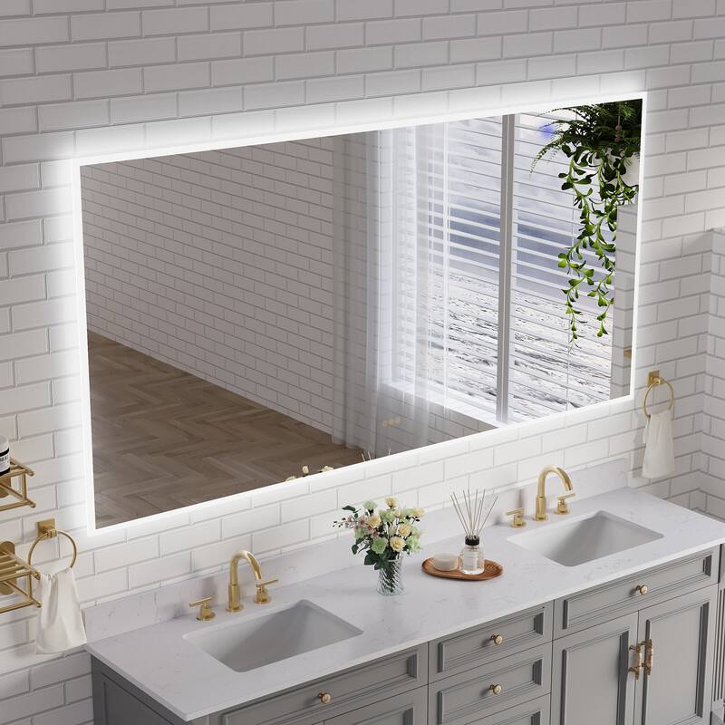 Angle. WELLFOR - 84 inx42 in Frameless Bathroom Mirror with LED Lights & Anti-Fog, Wall-Mounted Bathroom  Vanity Mirrors with Dimmable - Chrome.