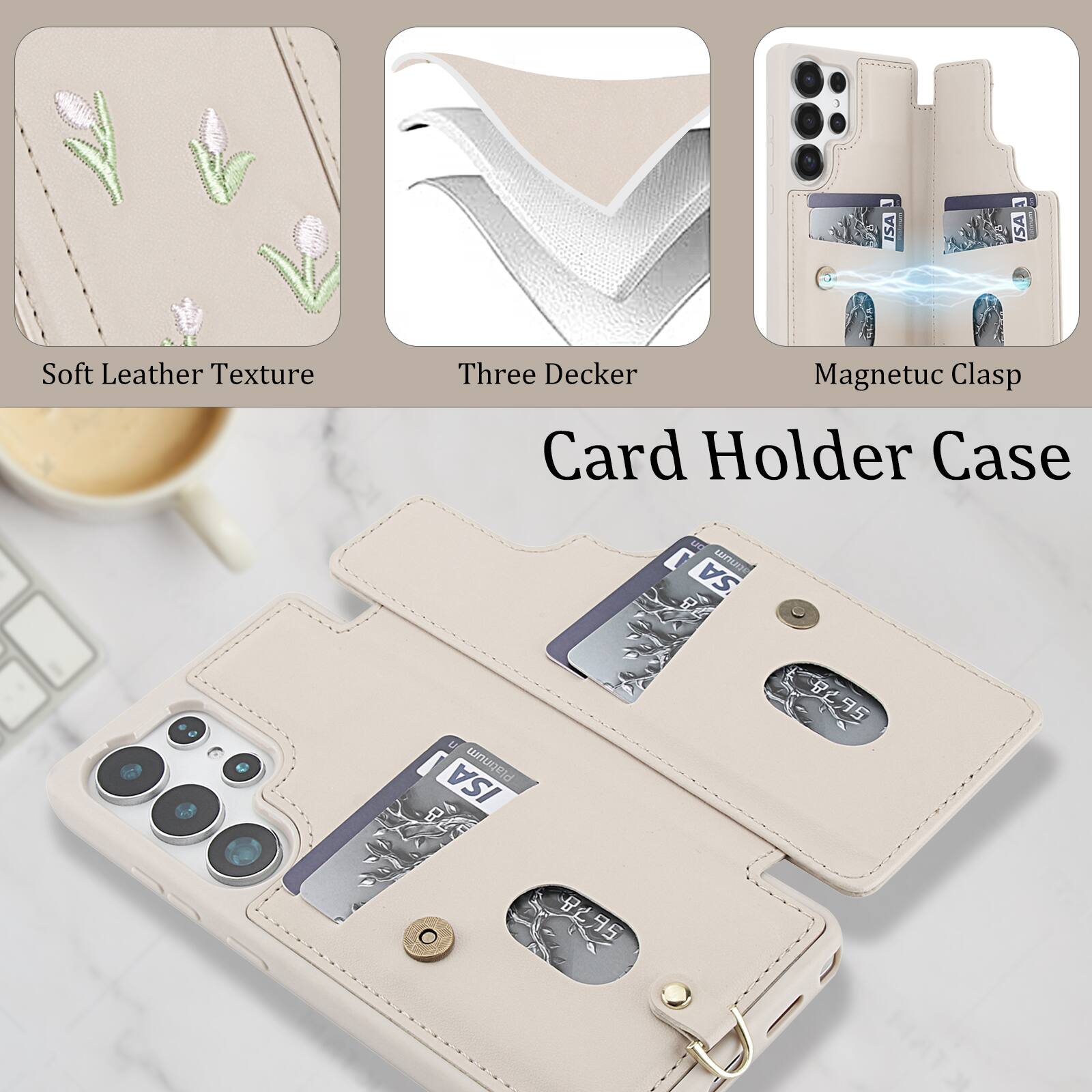 ISA SA Soft Leather Texture Three Decker Magnetic Clasp Card Holder Case UC i auuc SA Platinum ISA B5 89 95