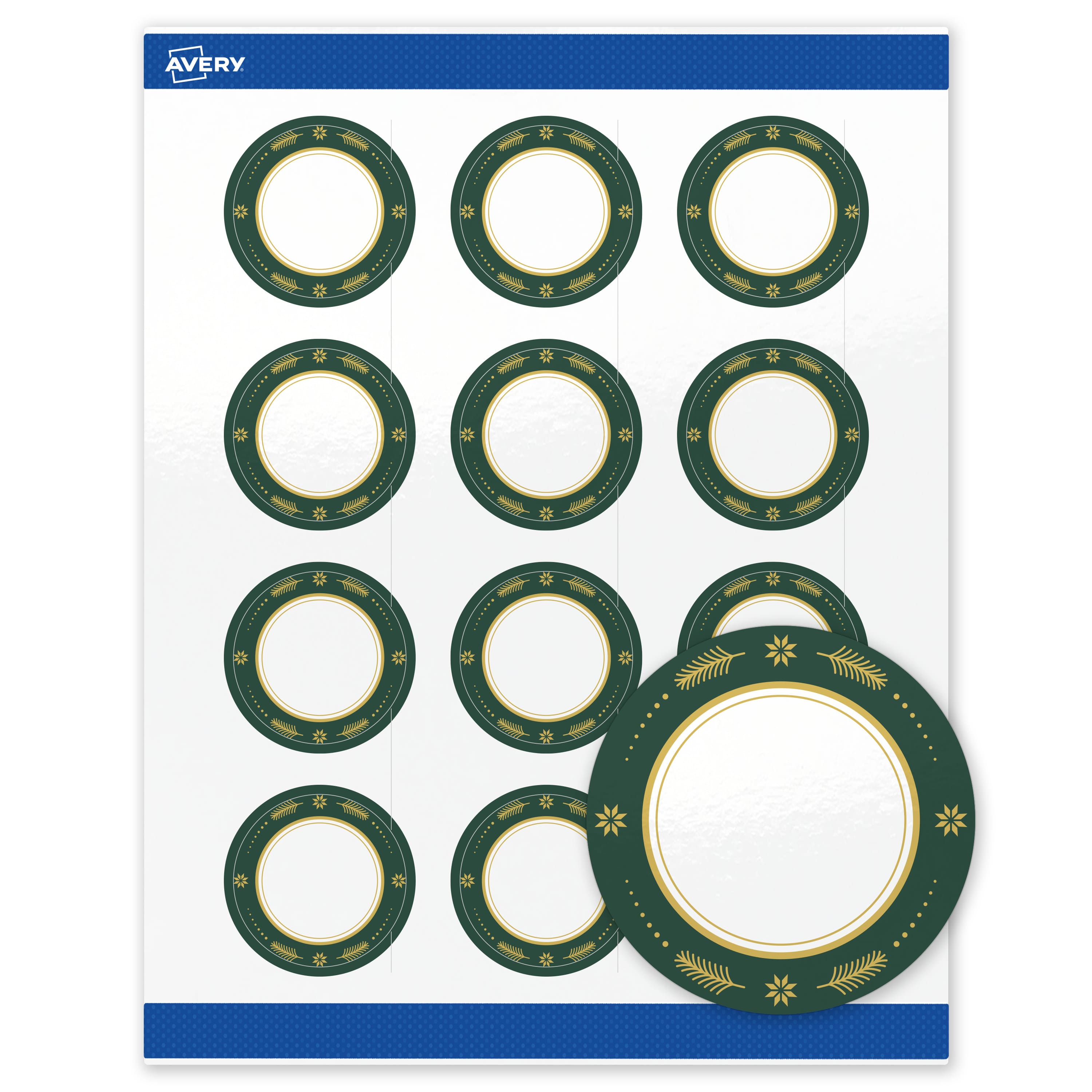 Avery - Avery® Labels, 2" Diameter, Glossy Green & Metallic Gold Border - White