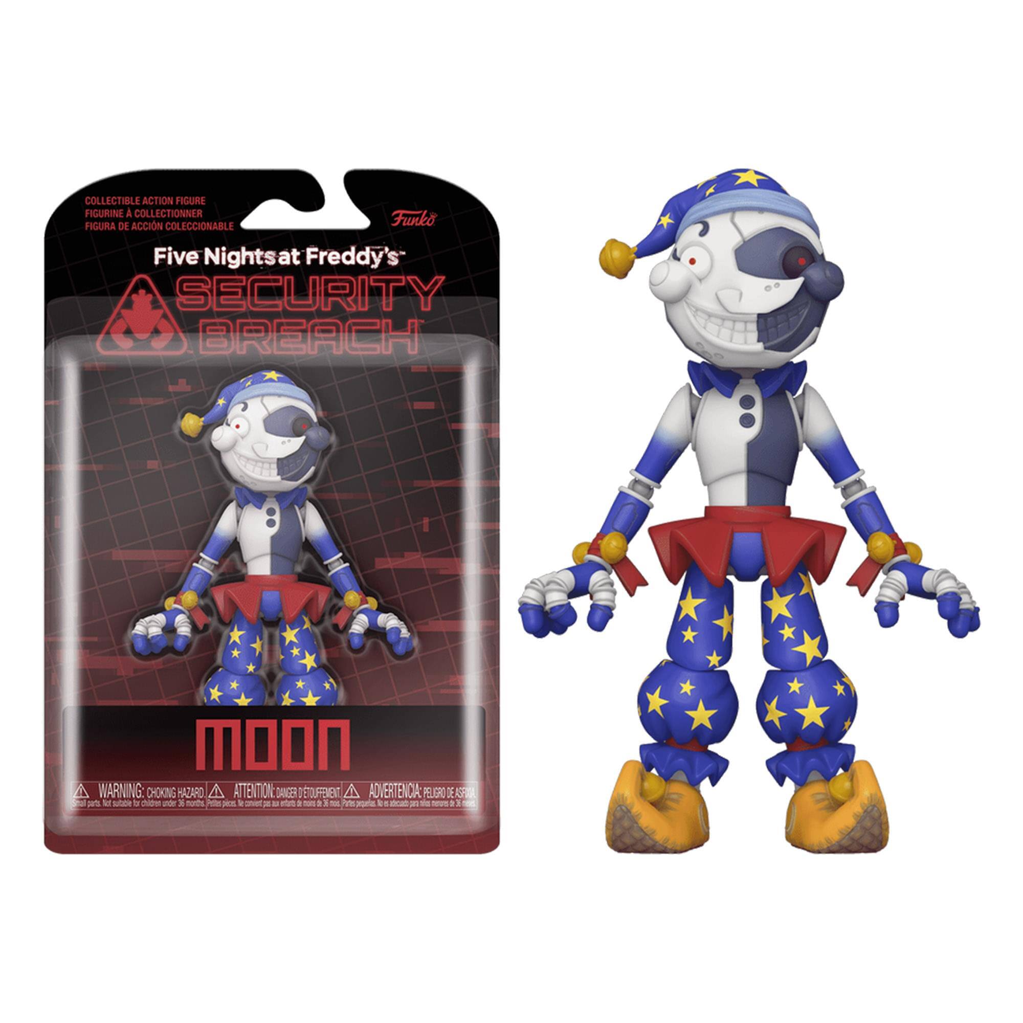 COLLECTIBLE ACTION FIGURE  
FIGURINE À COLLECTIONNER  
FIGURA DE ACCIÓN COLECCIONABLE  

Five Nights at Freddy's  
SECURITY BREACH  

MOON  

WARNING: CHOKING HAZARD - Small parts. Not for children under 3 years.  
ATTENTION: DANGER DE GÉNIEFEMENT - Petits pièces. Ne convient pas aux enfants de moins de 3 ans.  
ADVERTENCIA: PEORO DE ASFIXIA - Piezas pequeñas. No es adecuado para niños menores de 3 años.