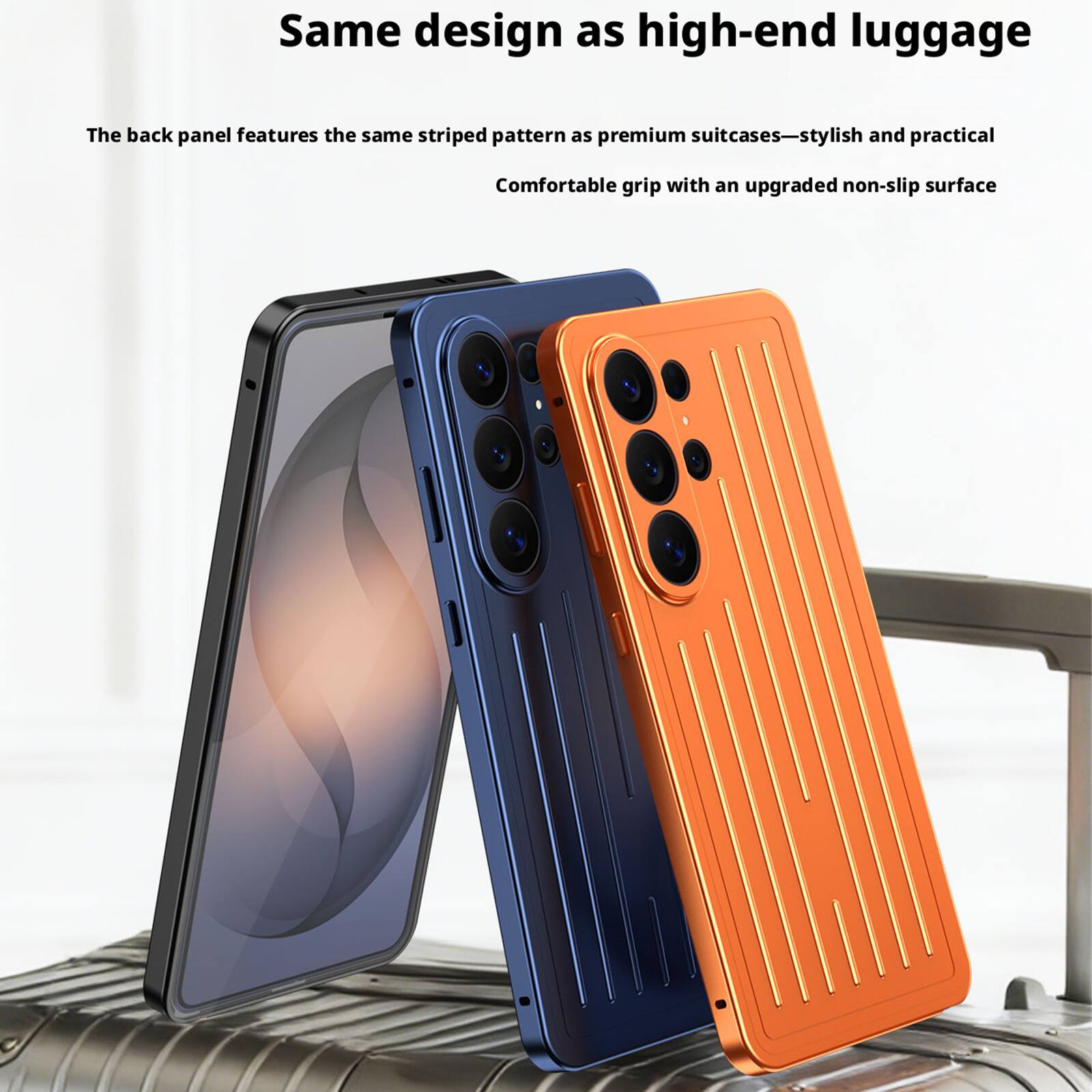 Same design as high-end luggage

The back panel features the same striped pattern as premium suitcases—stylish and practical

Comfortable grip with an upgraded non-slip surface