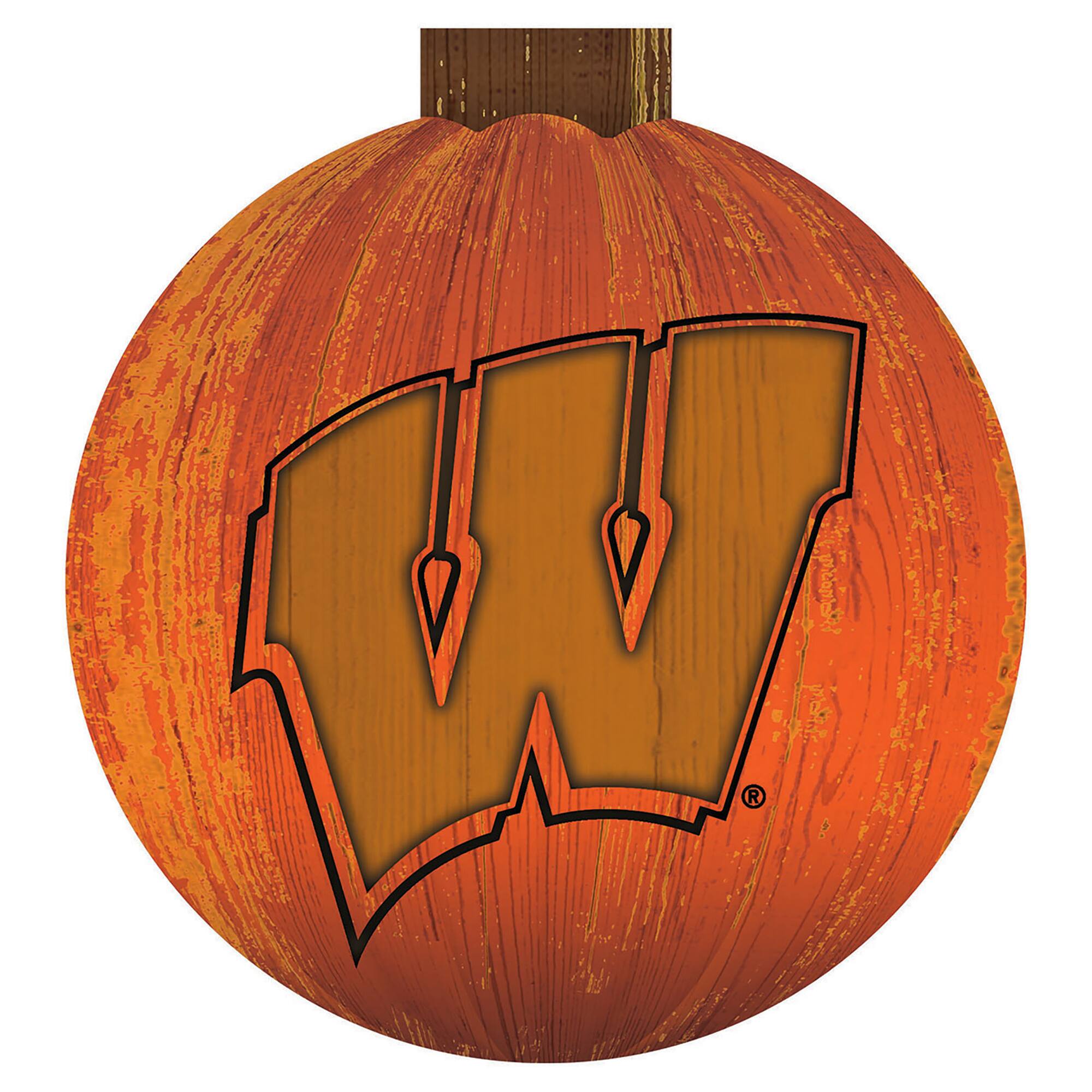 Front. Fan Creations - Wisconsin Badgers 12'' Pumpkin Sign - Orange.